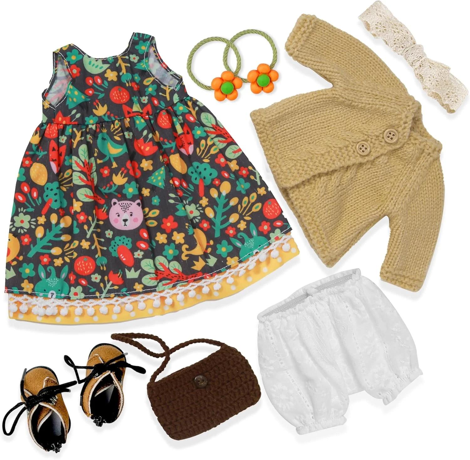 ست لباس 12 اینچی BlissfulPixie، لباس دست ساز عروسک والدورف با جعبه زیبا برای هدیه تولد دخترانه - لوازم جانبی لباس گرتا
