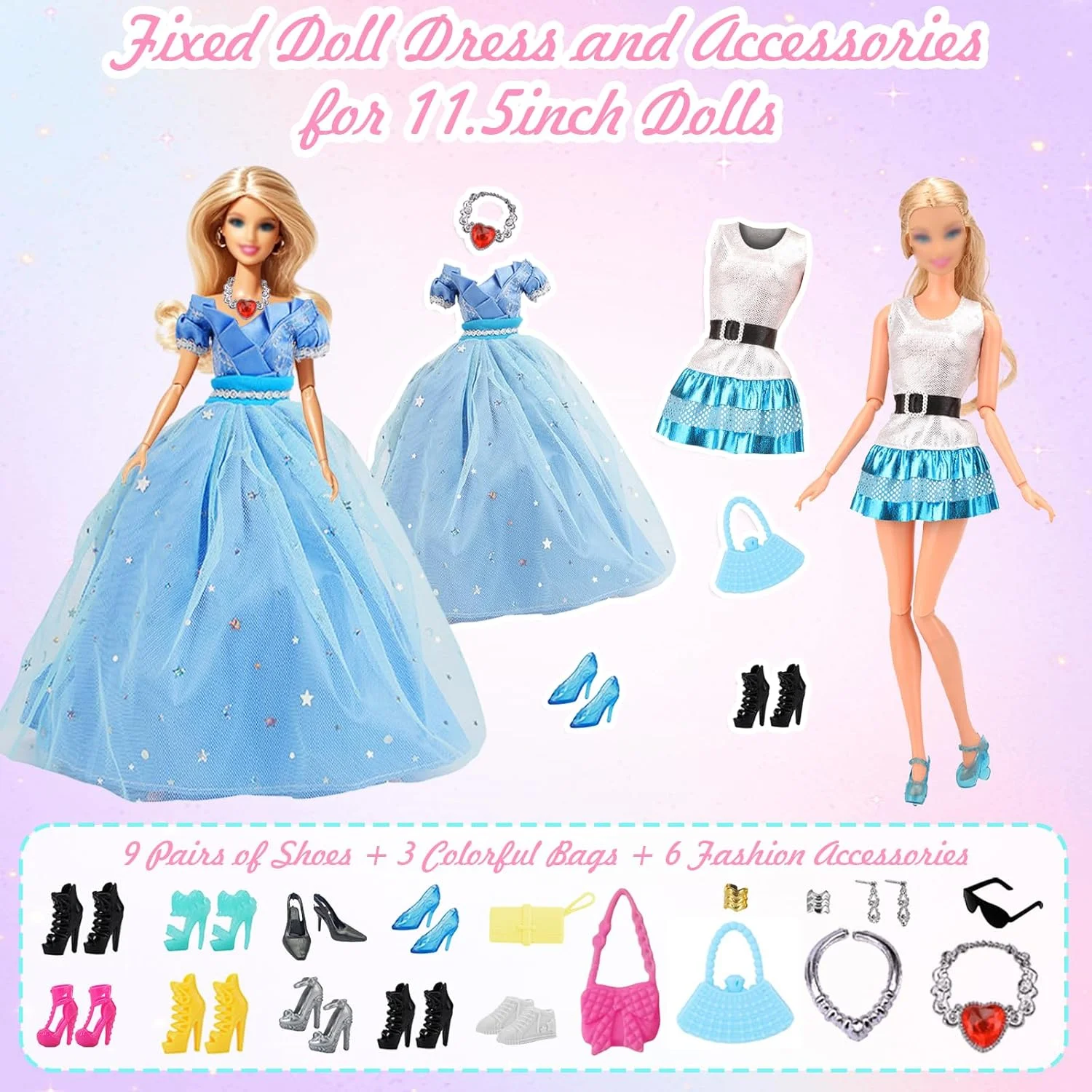 26 تکه لباس و لوازم جانبی عروسک سازگار با باربی، سبک مد روز، 1 لباس شب آبی، 1 کت و شلوار پولک دار صورتی، 1 دامن چهارخانه شیک، 1 دامن آیدل آبی، 4 لباس، 1 کت و شلوار گلدار برای عروسک 11.5 اینچی 26 تکه لباس و لوازم جانبی عروسک سازگار با باربی، سبک مد روز، 1 لباس شب آبی، 1 کت و شلوار پولک دار صورتی، 1 دامن چهارخانه شیک، 1 دامن آیدل آبی، 4 لباس، 1 کت و شلوار گلدار برای عروسک 11.5 اینچی