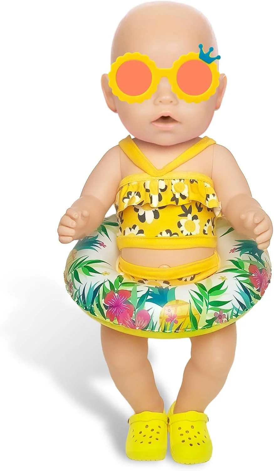 ست لباس شنای 4 تکه WanderGo برای عروسک ها، لباس عروسک، ست شنای تابستانی برای عروسک های 30-45 سانتی متری، لباس شنای زرد با طرح گل، حلقه شنا، عینک آفتابی، کفش های ساحلی، لوازم جانبی عروسک ست لباس شنای 4 تکه WanderGo برای عروسک ها، لباس عروسک، ست شنای تابستانی برای عروسک های 30-45 سانتی متری، لباس شنای زرد با طرح گل، حلقه شنا، عینک آفتابی، کفش های ساحلی، لوازم جانبی عروسک