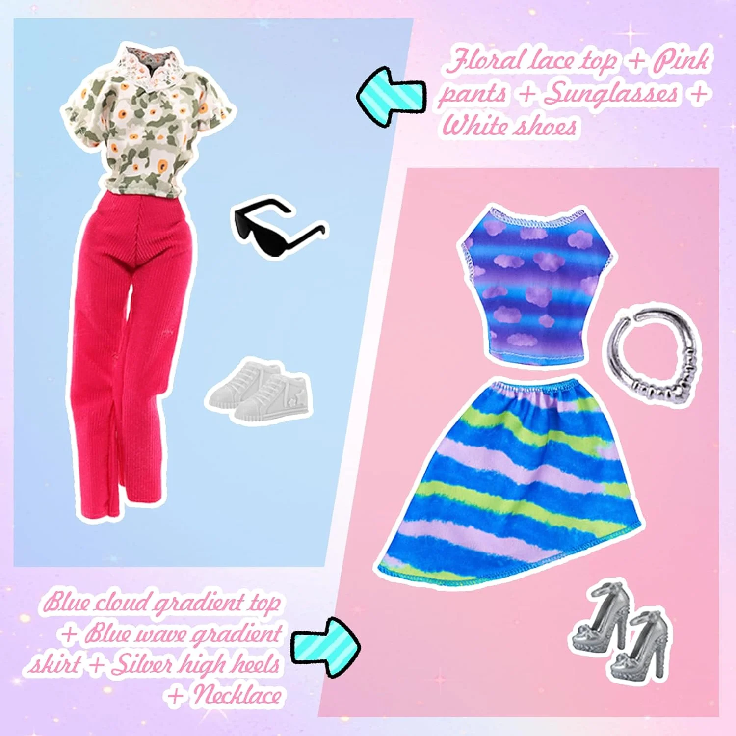 26 تکه لباس و لوازم جانبی عروسک سازگار با باربی، سبک مد روز، 1 لباس شب آبی، 1 کت و شلوار پولک دار صورتی، 1 دامن چهارخانه شیک، 1 دامن آیدل آبی، 4 لباس، 1 کت و شلوار گلدار برای عروسک 11.5 اینچی 26 تکه لباس و لوازم جانبی عروسک سازگار با باربی، سبک مد روز، 1 لباس شب آبی، 1 کت و شلوار پولک دار صورتی، 1 دامن چهارخانه شیک، 1 دامن آیدل آبی، 4 لباس، 1 کت و شلوار گلدار برای عروسک 11.5 اینچی