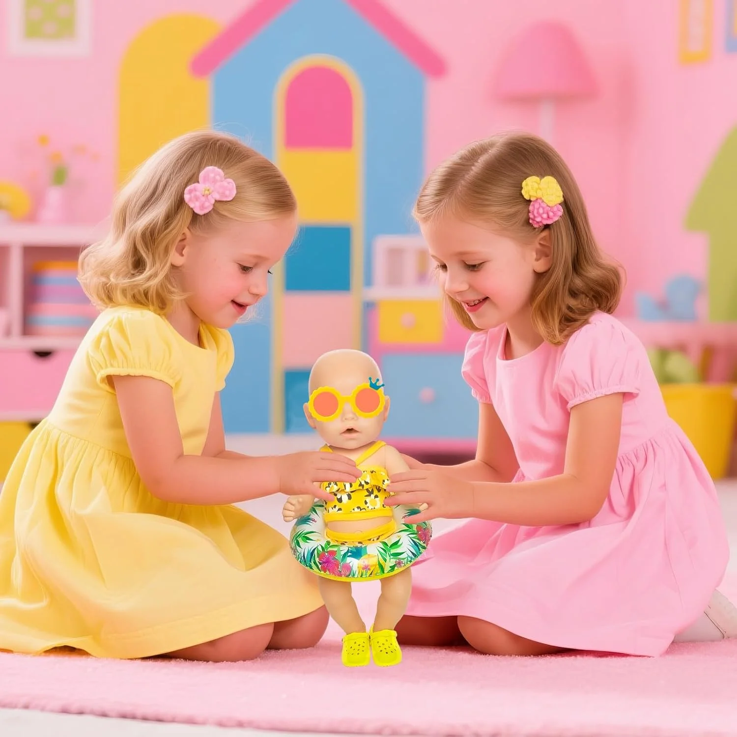 ست لباس شنای 4 تکه WanderGo برای عروسک ها، لباس عروسک، ست شنای تابستانی برای عروسک های 30-45 سانتی متری، لباس شنای زرد با طرح گل، حلقه شنا، عینک آفتابی، کفش های ساحلی، لوازم جانبی عروسک ست لباس شنای 4 تکه WanderGo برای عروسک ها، لباس عروسک، ست شنای تابستانی برای عروسک های 30-45 سانتی متری، لباس شنای زرد با طرح گل، حلقه شنا، عینک آفتابی، کفش های ساحلی، لوازم جانبی عروسک