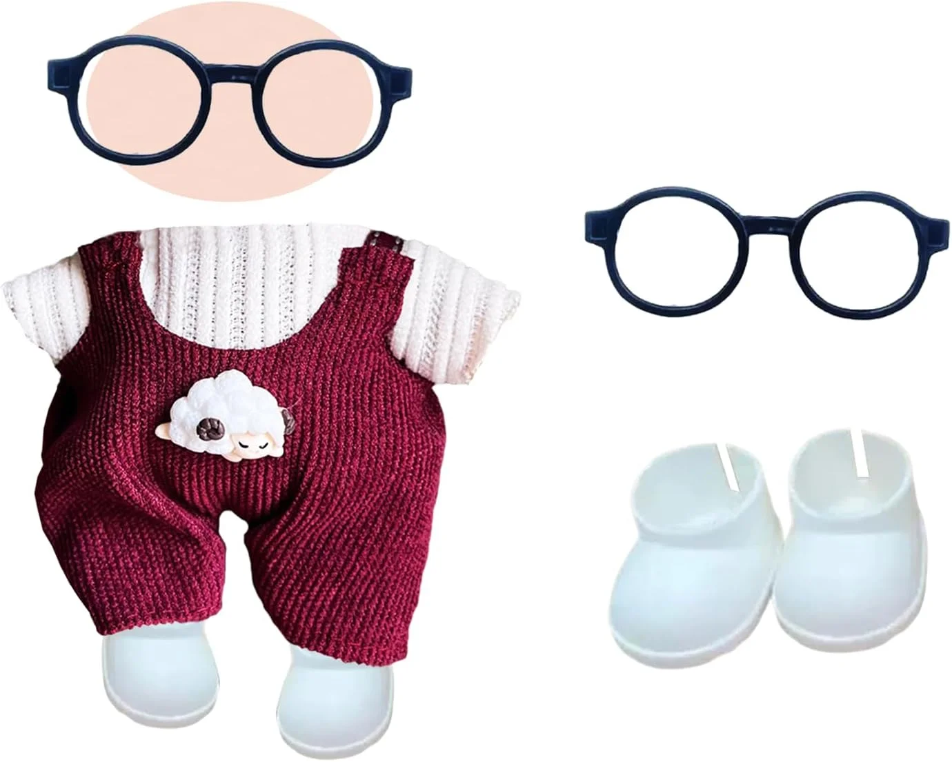 لباس عروسک سازگار با عروسک لابوبو 17 سانتی متری، شامل یک تاپ، یک جفت ساسپندر، یک جفت کفش و یک جفت عینک (عروسک شامل نمی شود)