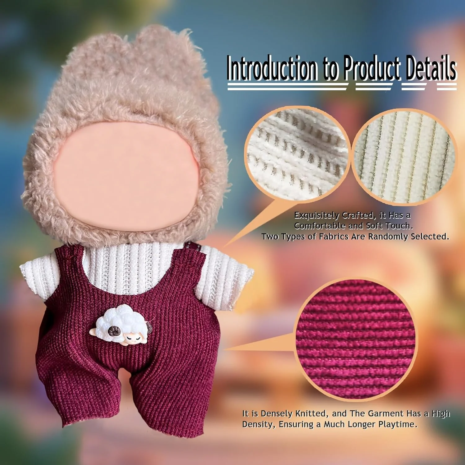 لباس عروسک سازگار با عروسک لابوبو 17 سانتی متری، شامل یک تاپ، یک جفت ساسپندر، یک جفت کفش و یک جفت عینک (عروسک شامل نمی شود)