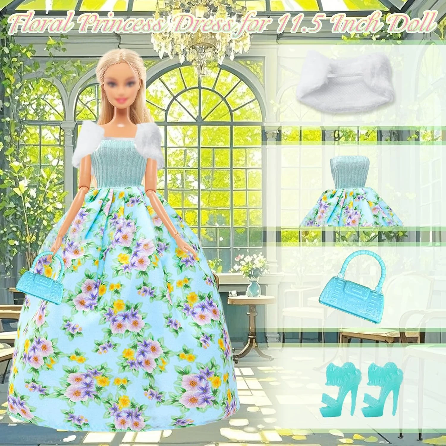 21 لباس، 1 دامن گل سبز، 1 لباس زیرپوش صورتی، 1 شلوار تاپ، 1 لباس گلدار با یقه آویز، 1 لباس پری دریایی، 1 مایو برای عروسک های 11.5 اینچی، هدیه 21 لباس، 1 دامن گل سبز، 1 لباس زیرپوش صورتی، 1 شلوار تاپ، 1 لباس گلدار با یقه آویز، 1 لباس پری دریایی، 1 مایو برای عروسک های 11.5 اینچی، هدیه