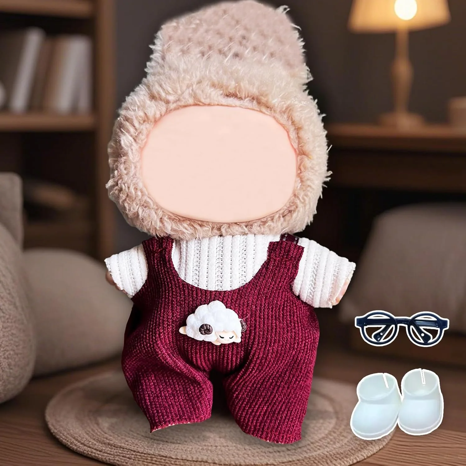 لباس عروسک سازگار با عروسک لابوبو 17 سانتی متری، شامل یک تاپ، یک جفت ساسپندر، یک جفت کفش و یک جفت عینک (عروسک شامل نمی شود)