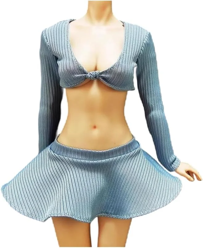 SYXLCYGJ لباس عروسک زنانه متناسب 1/6، ست تاپ آستین بلند و دامن کوتاه مینیاتوری مناسب برای اکشن فیگورهای زنانه 12 اینچی (Baby)