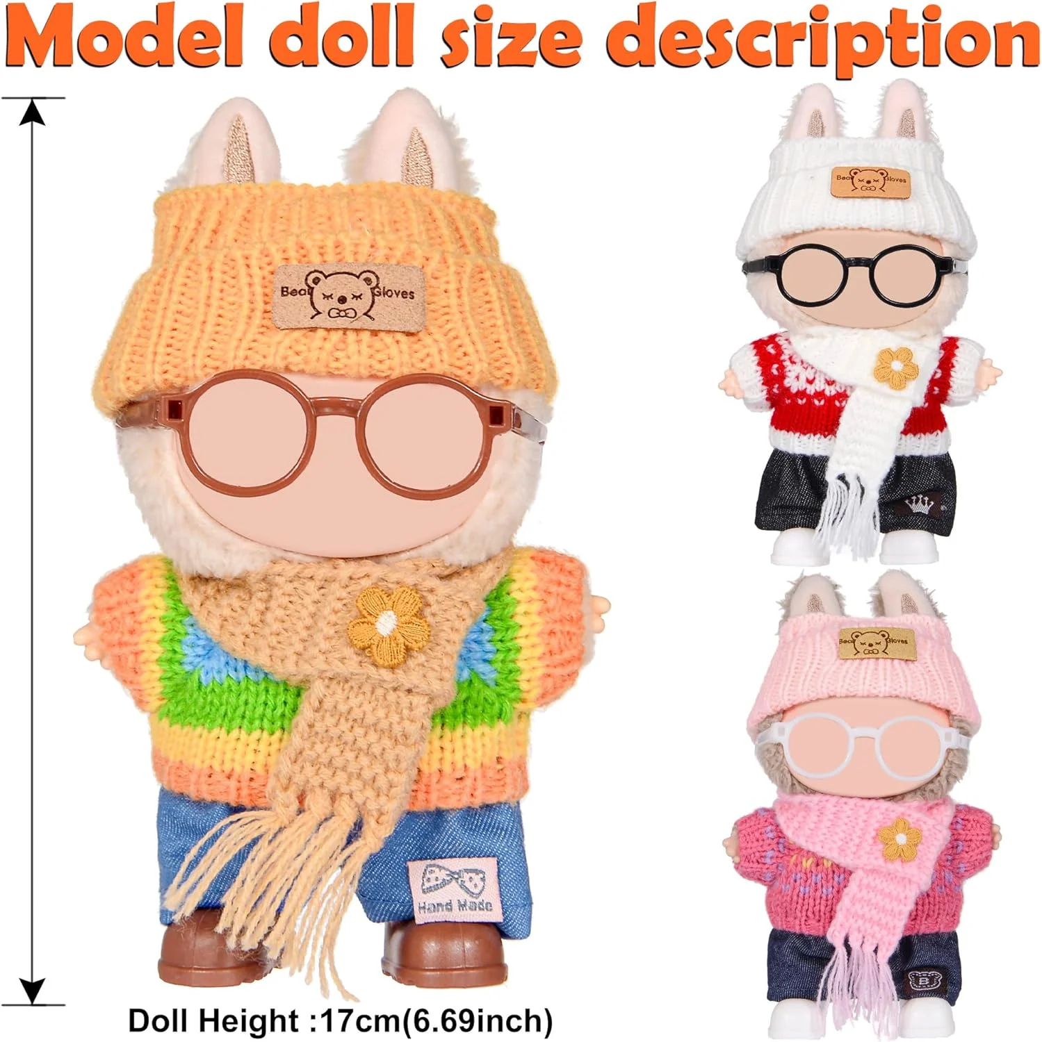 dollbie مجموعه 3 عددی لباس و لوازم جانبی بافتنی عروسک برای عروسک های 17 سانتی متری شامل: 3 کلاه، 3 ژاکت، 3 شلوار، 3 شال گردن، 3 کفش و 3 عینک (عروسک شامل نمی شود) dollbie مجموعه 3 عددی لباس و لوازم جانبی بافتنی عروسک برای عروسک های 17 سانتی متری شامل: 3 کلاه، 3 ژاکت، 3 شلوار، 3 شال گردن، 3 کفش و 3 عینک (عروسک شامل نمی شود)