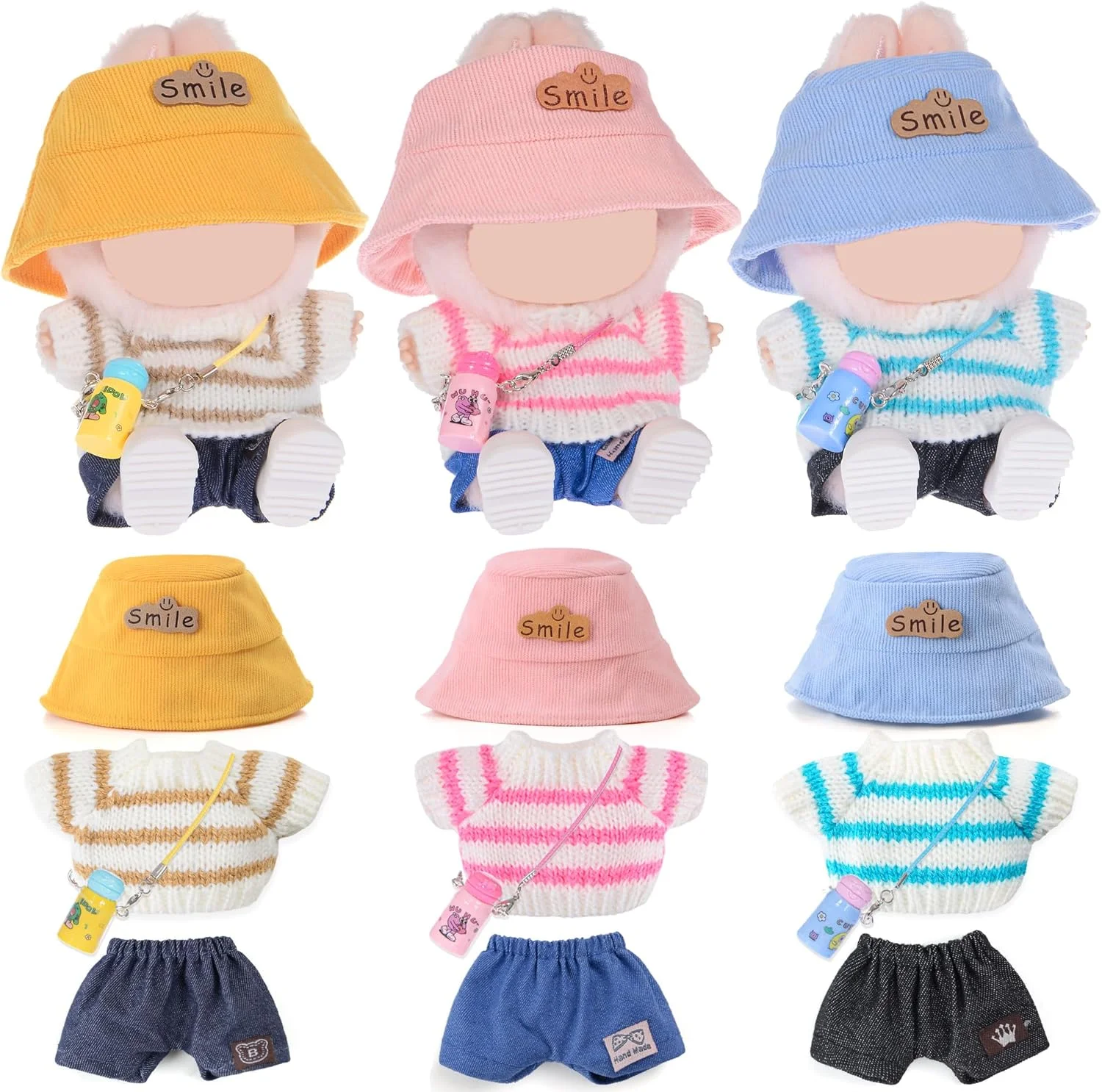 dollbie مجموعه 3 عددی لباس بافتنی عروسک، لباس و لوازم جانبی برای عروسک های 17 سانتی متری شامل: 3 کلاه، 3 تاپ، 3 شلوار، 3 کیف (عروسک شامل نمی شود) dollbie مجموعه 3 عددی لباس بافتنی عروسک، لباس و لوازم جانبی برای عروسک های 17 سانتی متری شامل: 3 کلاه، 3 تاپ، 3 شلوار، 3 کیف (عروسک شامل نمی شود)