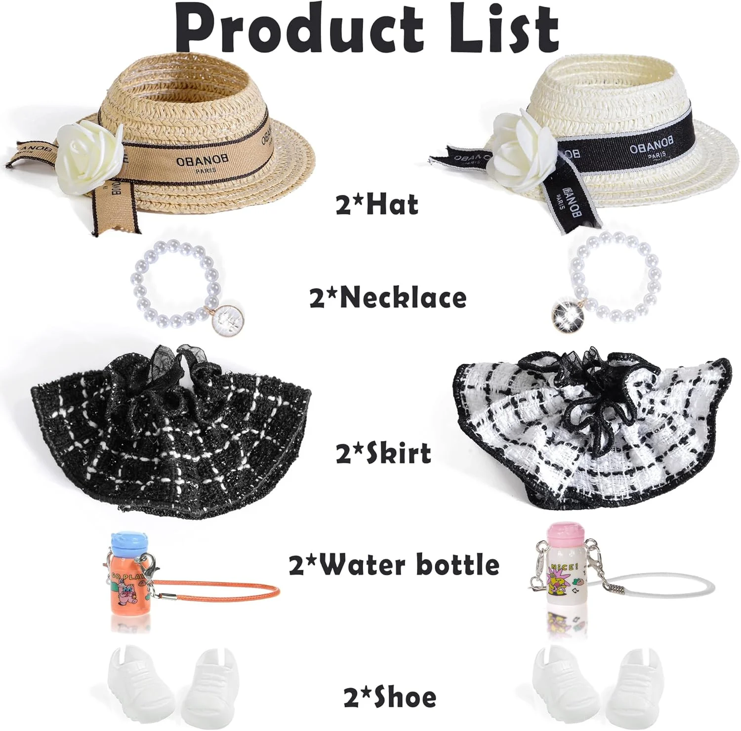 مجموعه 2 عددی لباس و لوازم جانبی شیک برای عروسک های 17 سانتی متری شامل: 2 کلاه، 2 لباس، 2 جفت کفش، 2 کیف و 2 گردنبند (عروسک شامل نمی شود) (012) مجموعه 2 عددی لباس و لوازم جانبی شیک برای عروسک های 17 سانتی متری شامل: 2 کلاه، 2 لباس، 2 جفت کفش، 2 کیف و 2 گردنبند (عروسک شامل نمی شود) (012)