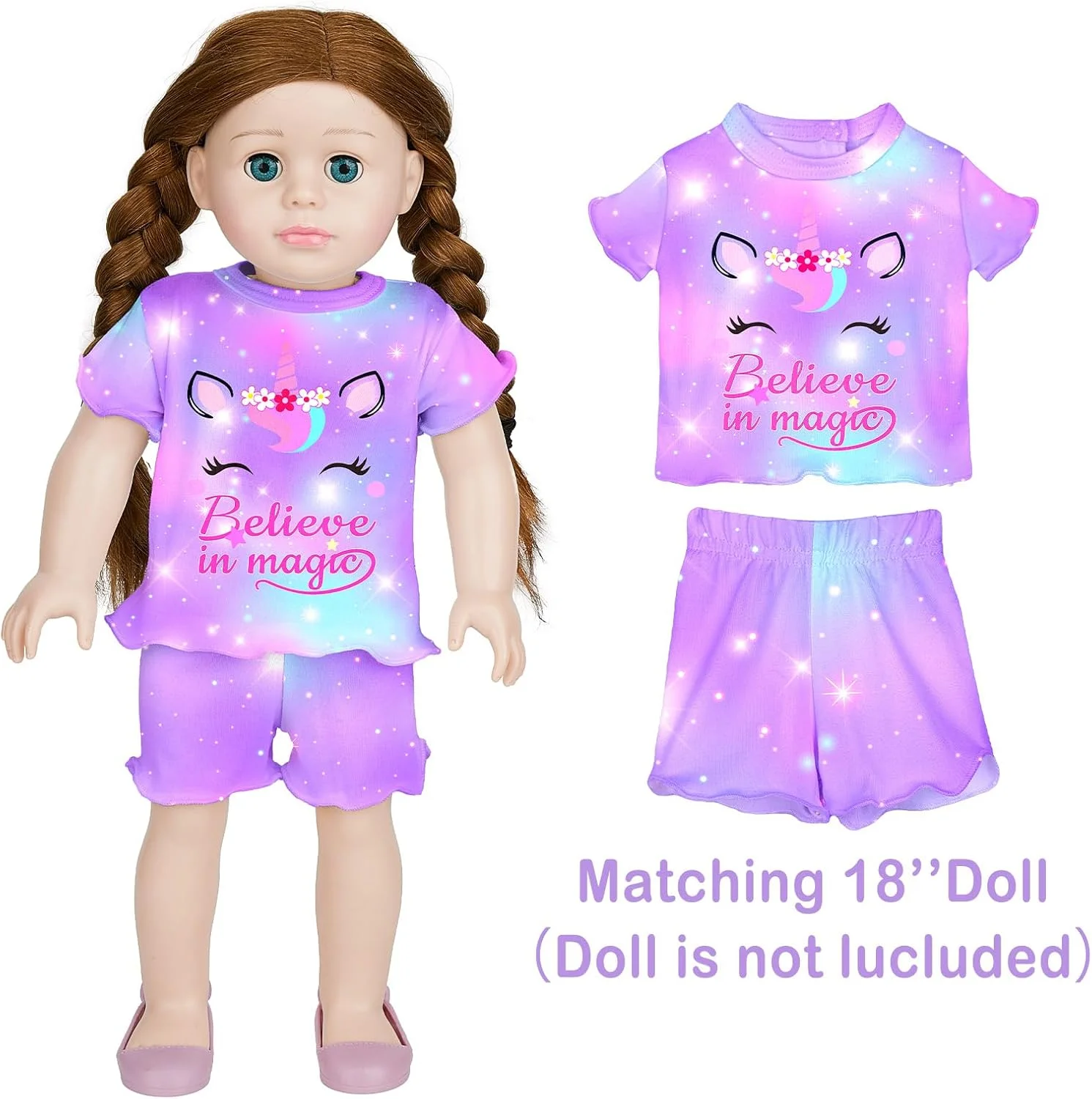 ست لباس خواب دخترانه و عروسکی ایکوزی 2 تکه، تاپ و شورت لباس خواب بچه گانه برای عروسک 18 اینچی دخترانه ست لباس خواب دخترانه و عروسکی ایکوزی 2 تکه، تاپ و شورت لباس خواب بچه گانه برای عروسک 18 اینچی دخترانه