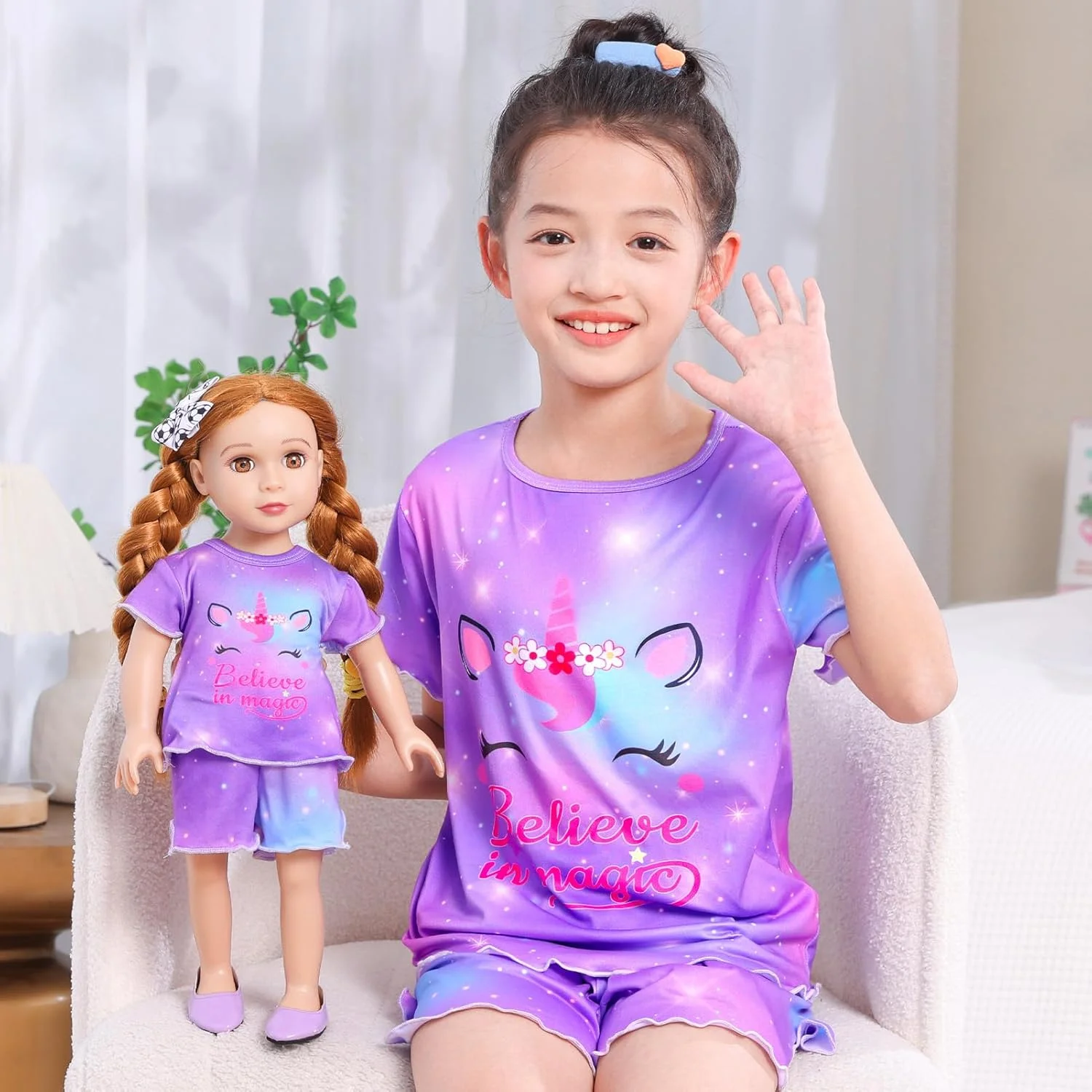 ست لباس خواب دخترانه و عروسکی ایکوزی 2 تکه، تاپ و شورت لباس خواب بچه گانه برای عروسک 18 اینچی دخترانه ست لباس خواب دخترانه و عروسکی ایکوزی 2 تکه، تاپ و شورت لباس خواب بچه گانه برای عروسک 18 اینچی دخترانه