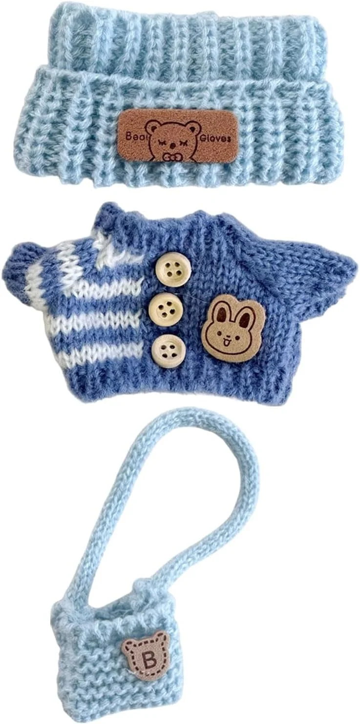 لباس عروسک، لباس عروسک های مینیاتوری 17 سانتی متری زیبا، فقط لوازم جانبی لباس، برای عروسک های L-b-b-3.0، هودی کش بافتی، هدایای DIY کودکان، بدون عروسک (کلاه، ژاکت، کوله پشتی)