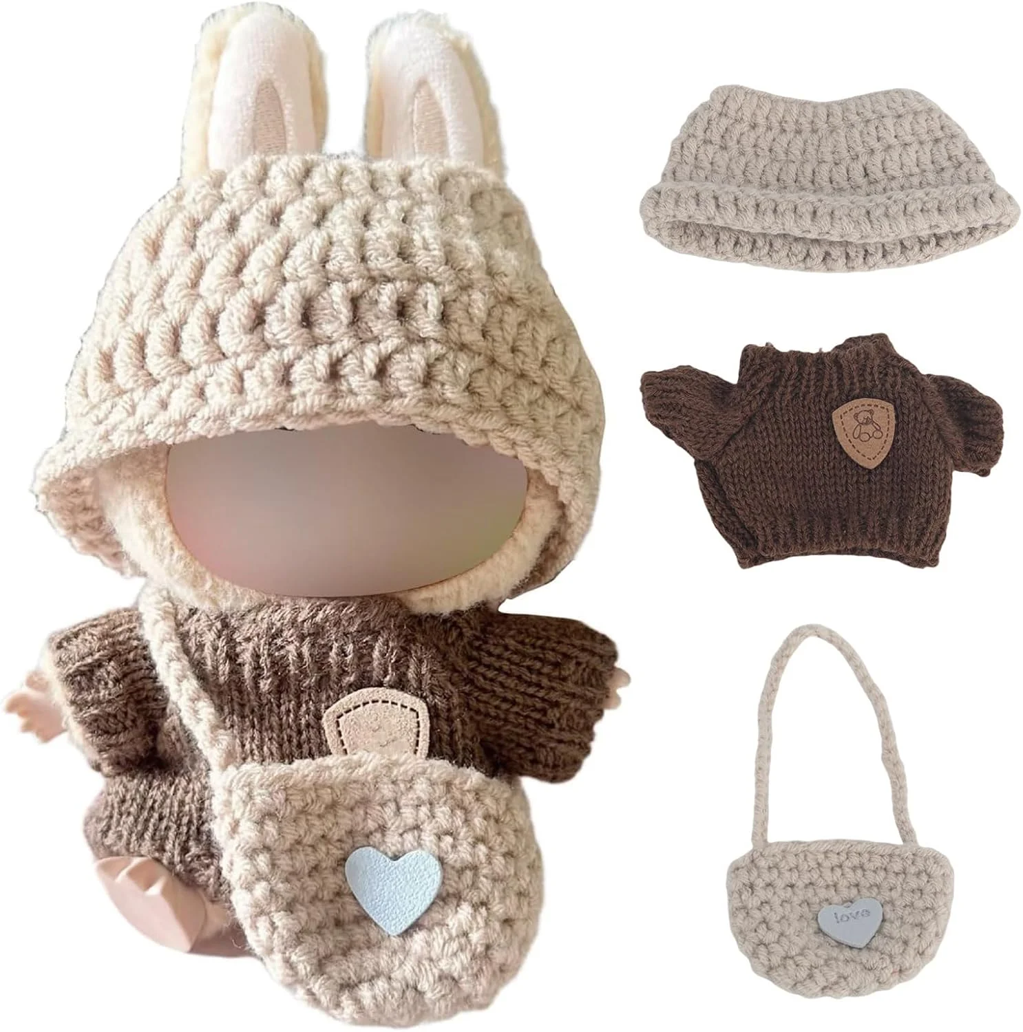 ست لباس 3 تکه BelleVive برای لابوبو، لباس بافتنی برای عروسک لابوبو، شامل کلاه، پیراهن و کوله پشتی، لباس عروسک جذاب (عروسک شامل نمی شود)