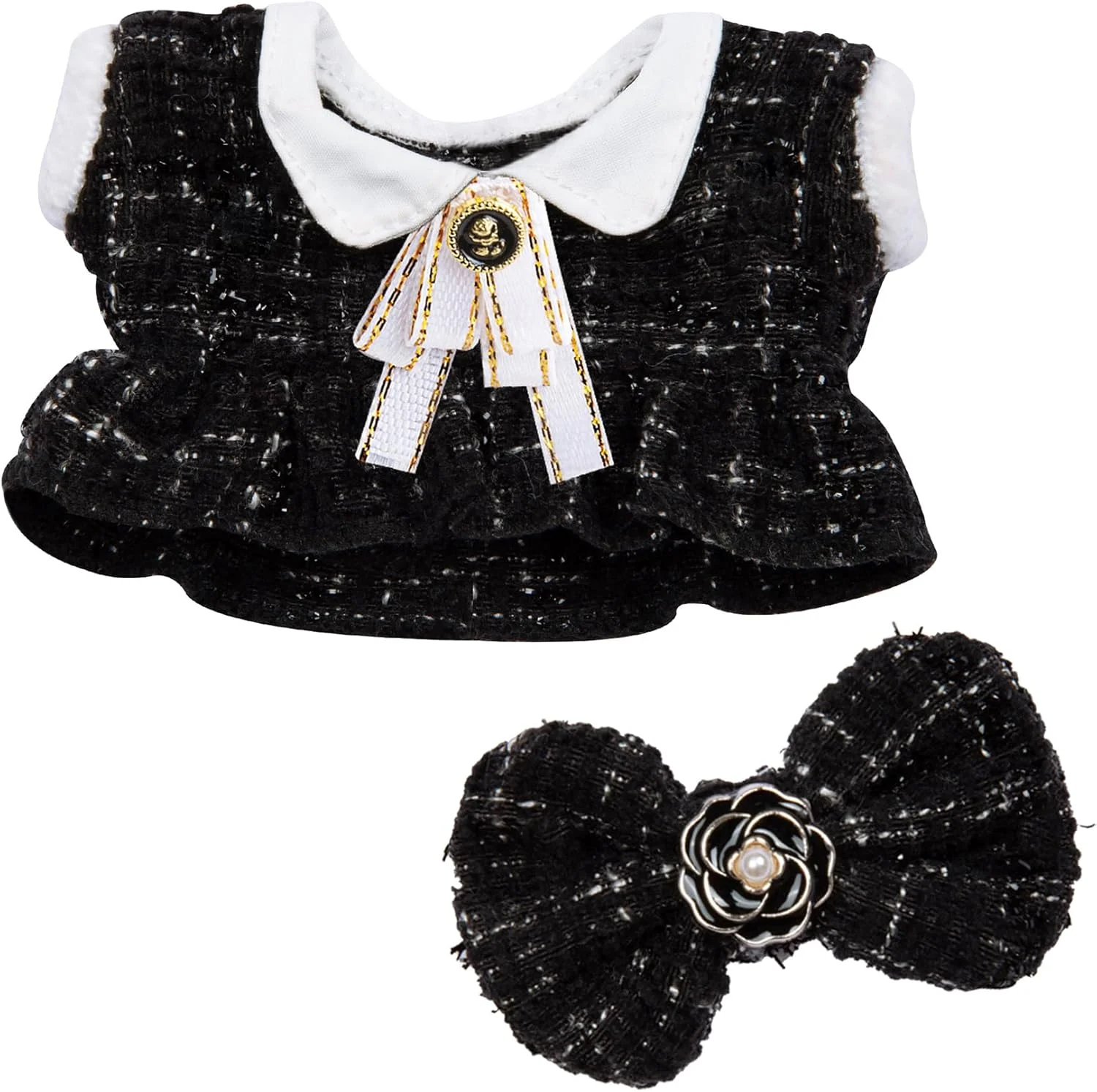 ست لباس عروسک 17 سانتی متری - لباس شیک عروسک با پیراهن توئید چهارخانه مشکی، کراوات سفید و پاپیون - لوازم جانبی لباس عروسک کاوایی برای کلکسیونرها و طرفداران ست لباس عروسک 17 سانتی متری - لباس شیک عروسک با پیراهن توئید چهارخانه مشکی، کراوات سفید و پاپیون - لوازم جانبی لباس عروسک کاوایی برای کلکسیونرها و طرفداران