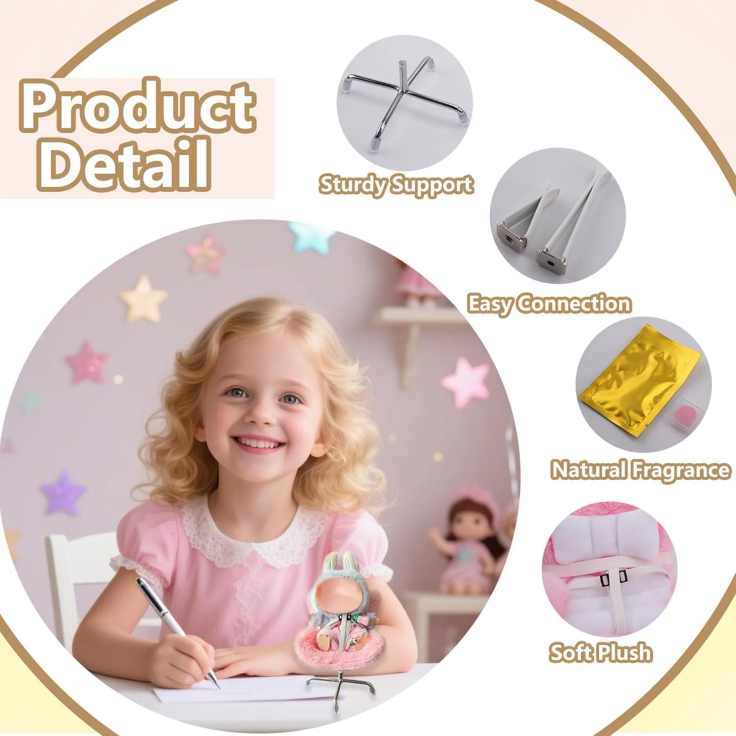 صندلی ماشین برای لابوبو، گیره دریچه صندلی ماشین برای مبل لابوبو، روکش صندلی ماشین کوسن خزدار نرم Pihk با پایه صندلی برای نمایش رومیزی لابوبو، دکوراسیون ماشین برای کلکسیونرهای طرفدار لابوبو (صورتی)