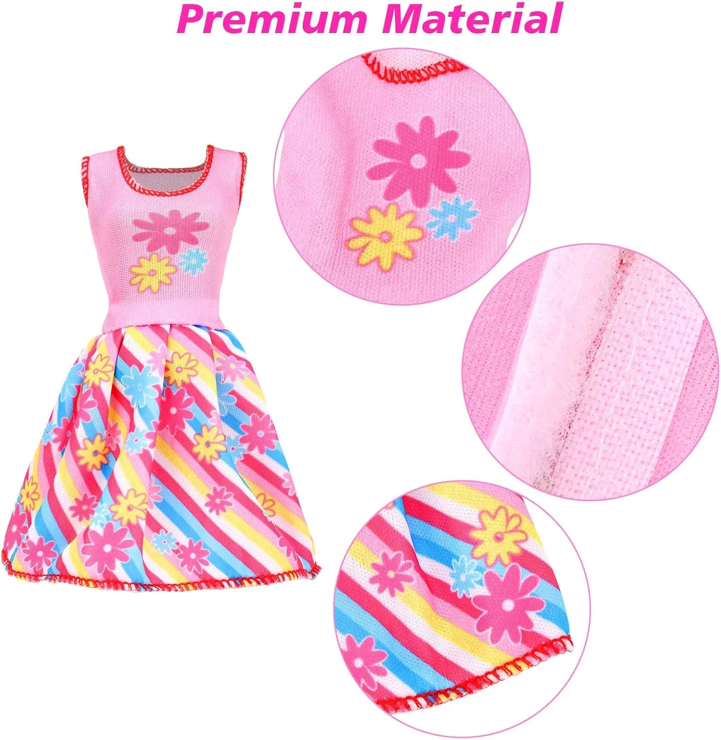 33 تکه لباس و لوازم جانبی عروسک برای عروسک های 11.5 اینچی شامل 2 لباس شب، 4 لباس مد، 4 تاپ، 4 شلوار، 3 مایو، 5 جفت کفش، 2 چوب لباسی و 13 لوازم جانبی