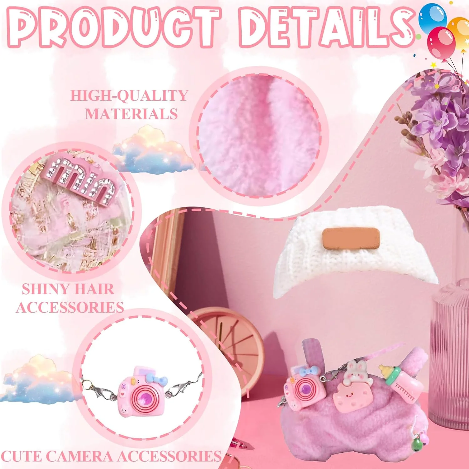 ست لباس عروسک 6 تکه مینی با آویز کودک، پاپیون، کلاه، آویز بطری، دوربین، بطری شیر عروسک برای هالووین، کریسمس، روز ولنتاین، تولد، سالگرد