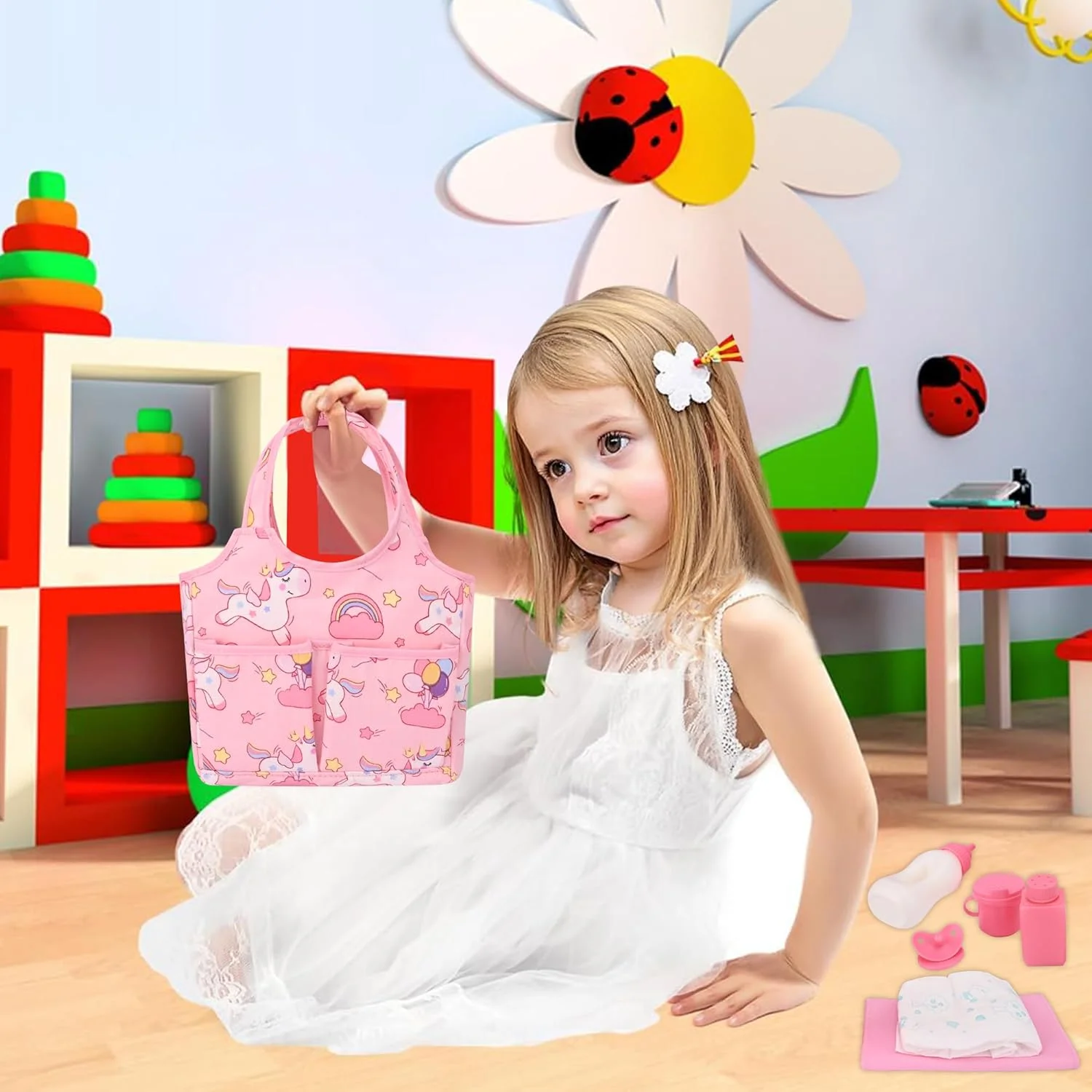 کیف تعویض عروسک نوزاد Bebamour طرح تک شاخ به همراه پد تعویض عروسک و لوازم جانبی حمل عروسک نوزاد، کیف مد روز دخترانه کیف تعویض عروسک نوزاد Bebamour طرح تک شاخ به همراه پد تعویض عروسک و لوازم جانبی حمل عروسک نوزاد، کیف مد روز دخترانه