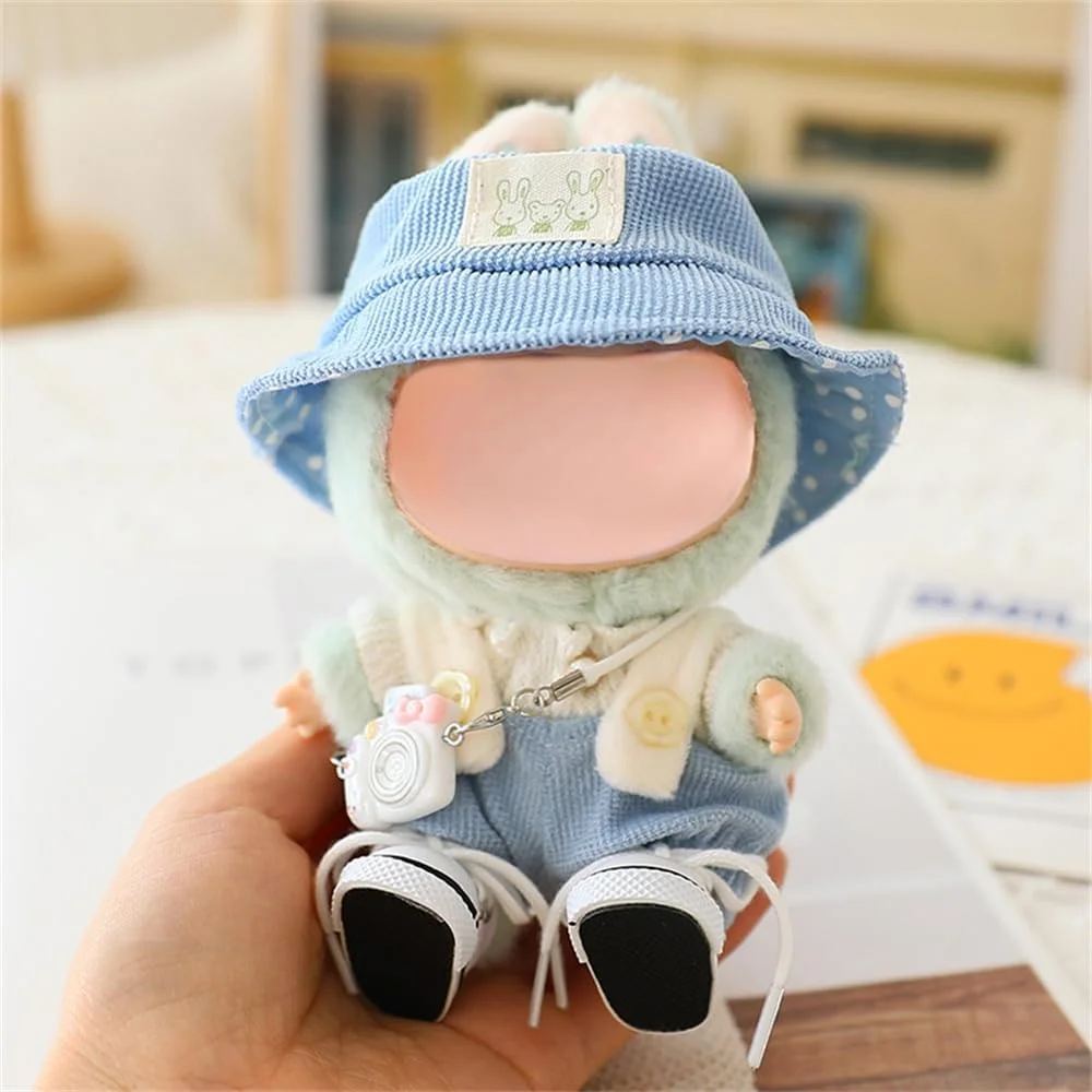 ست 5 تکه لباس عروسک KASTWAVE مناسب برای عروسک های 15 و 17 سانتی متری، شلوار پیشبندی، کلاه، ژاکت، کفش و دوربین، لباس عروسک جایگزین شیک، آبی (عروسک شامل نمی شود)