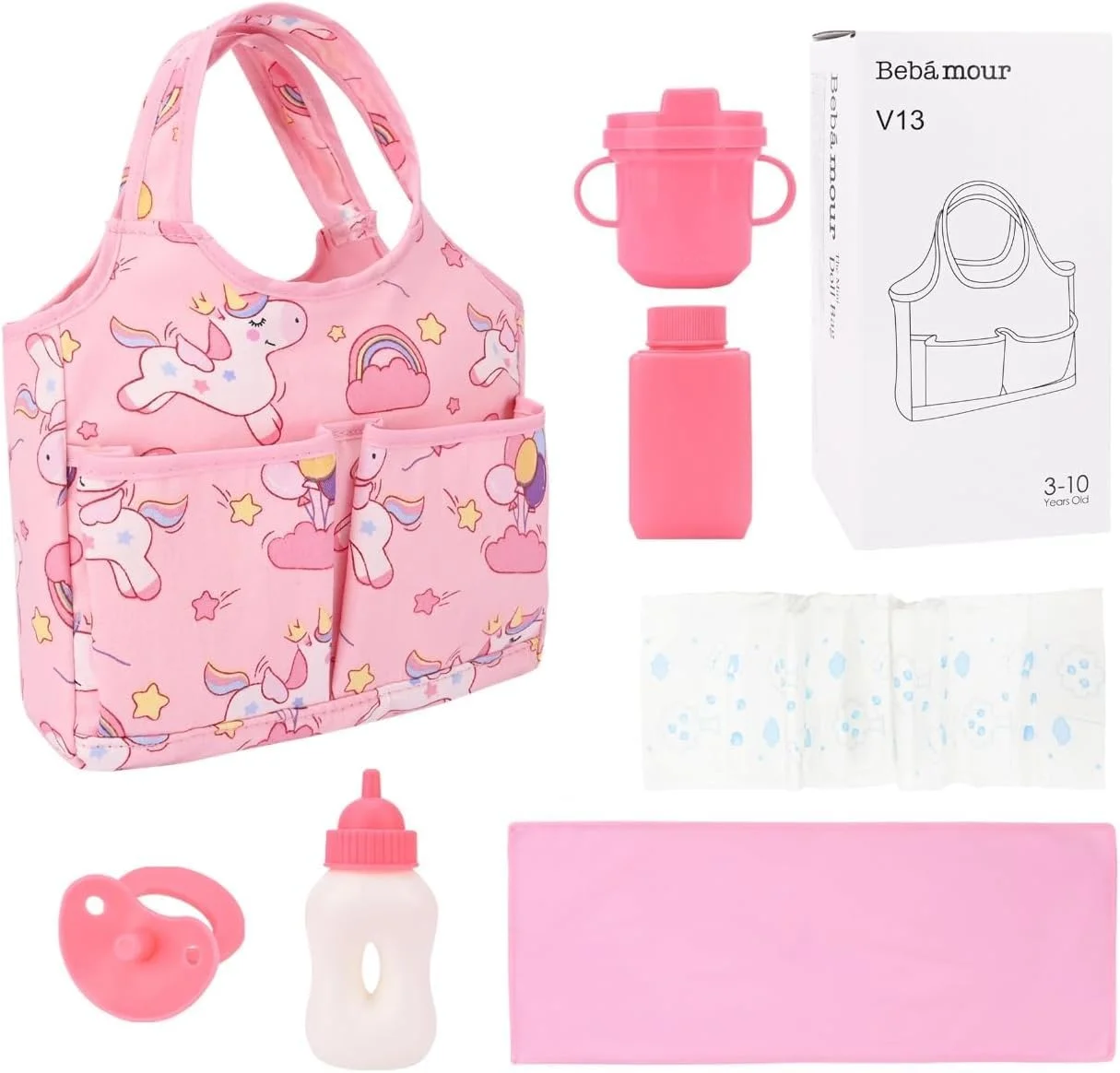 کیف تعویض عروسک نوزاد Bebamour طرح تک شاخ به همراه پد تعویض عروسک و لوازم جانبی حمل عروسک نوزاد، کیف مد روز دخترانه کیف تعویض عروسک نوزاد Bebamour طرح تک شاخ به همراه پد تعویض عروسک و لوازم جانبی حمل عروسک نوزاد، کیف مد روز دخترانه