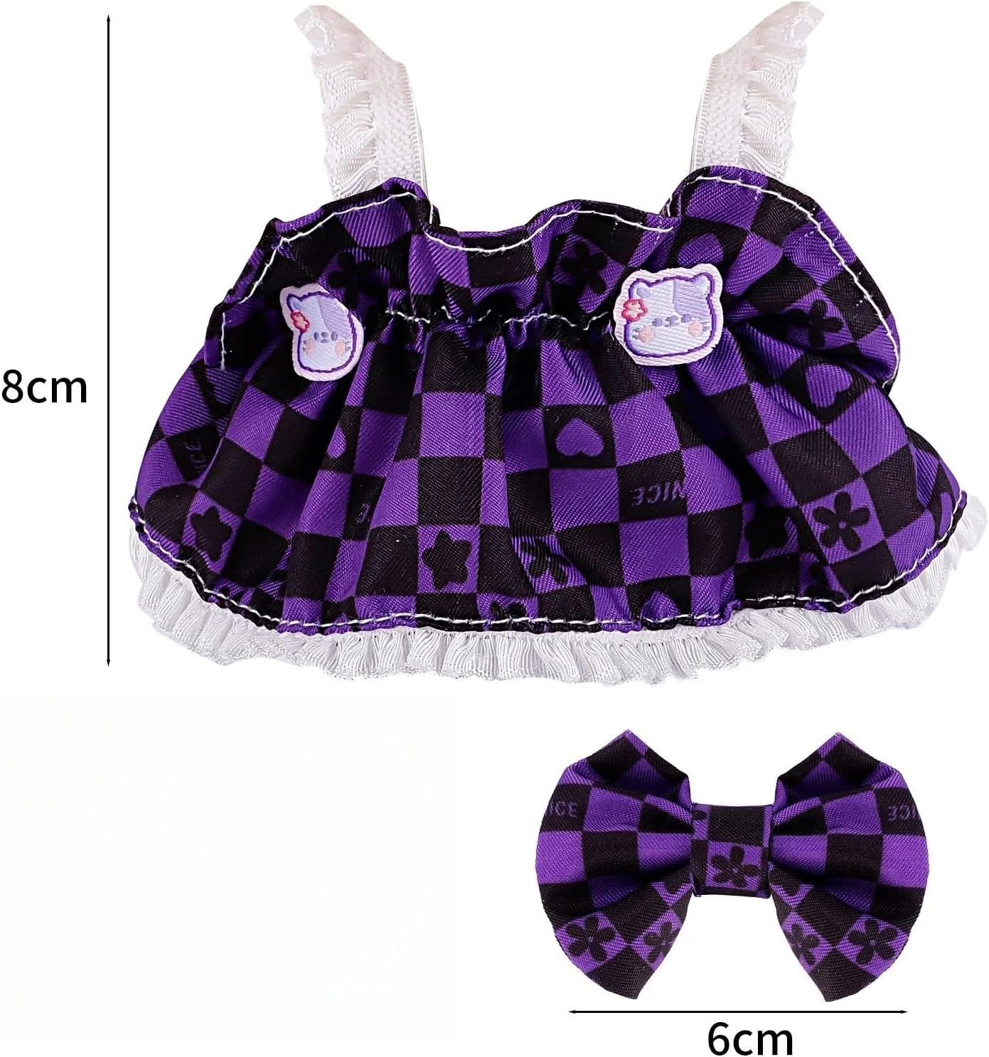 لباس عروسک 17 سانتی متری، ست دامن برای عروسک ها، ست 2 تکه لباس دامن پاپیونی، لباس شیک و زیبا برای لوازم جانبی عروسک های 17 سانتی متری (بدون عروسک) (بنفش)