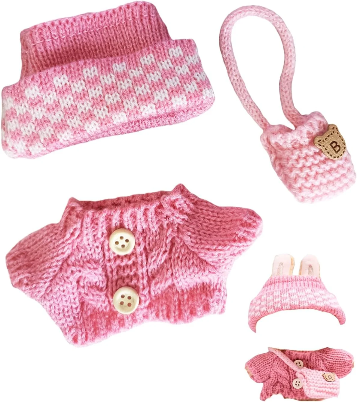 ست لباس عروسک برای عروسک های 17 سانتی متری، کلاه مد روز، سرهمی، ژاکت، کیف، لباس، جامپسوت برای لوازم جانبی عروسک (بدون عروسک) (ژاکت صورتی)