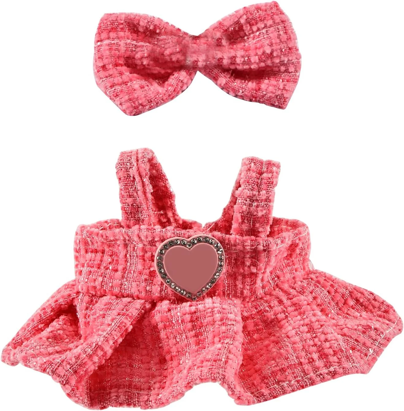 ست 2 عددی لباس عروسک Silkwish برای عروسک 17 سانتی متری - لباس مجلسی شیک و با کیفیت برای عروسک های La، شامل لباس قرمز تیره و گیره موی پاپیونی - لباس های مد روز عروسک