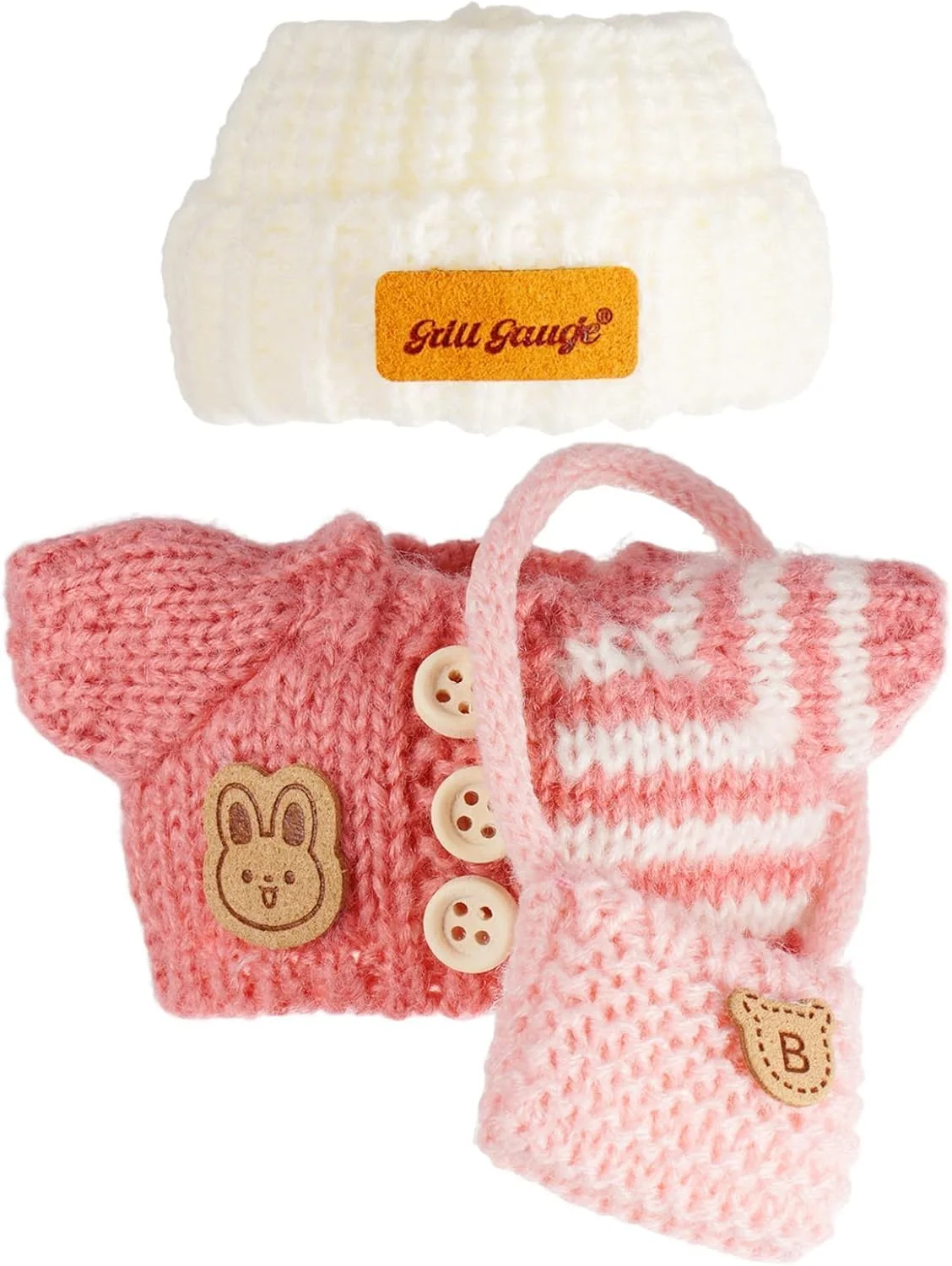 ست 3 تکه لباس عروسک بافتنی دست ساز - سازگار با عروسک های 5.91-6.7 اینچی LBB فقط به عنوان لوازم جانبی، لباس عروسک ممتاز با لوازم جانبی، کلاه بافتنی دستی، ژاکت، کیف (صورتی)