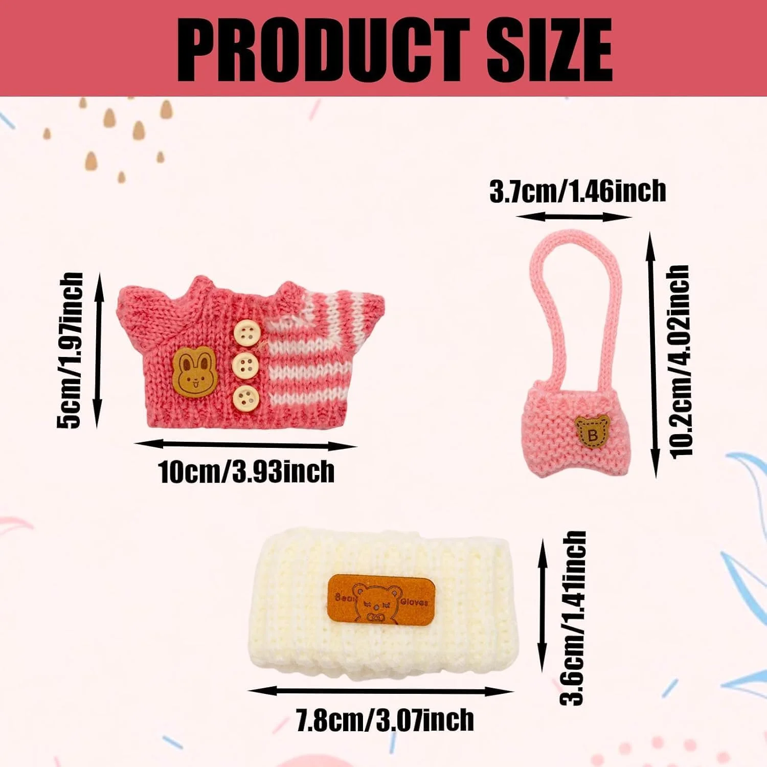 ست 3 تکه لباس عروسک بافتنی دست ساز - سازگار با عروسک های 5.91-6.7 اینچی LBB فقط به عنوان لوازم جانبی، لباس عروسک ممتاز با لوازم جانبی، کلاه بافتنی دستی، ژاکت، کیف (صورتی)