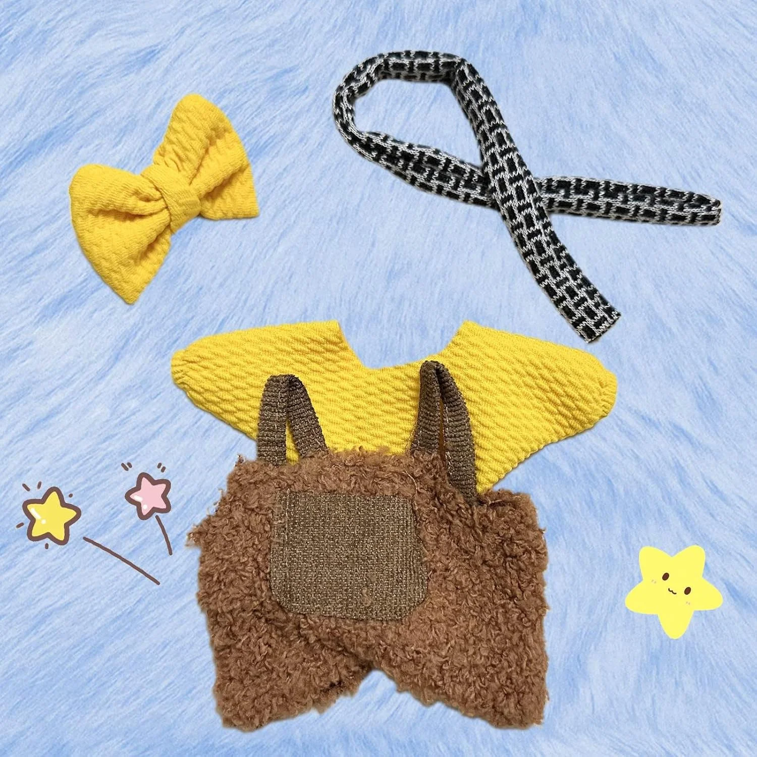 لباس عروسک 15cm/ 17cm، لوازم جانبی 4 تکه راحت و نرم شامل 1 سرهمی + 1 پیراهن + 1 سربند + 1 شال گردن (بدون عروسک) لباس عروسک 15cm/ 17cm، لوازم جانبی 4 تکه راحت و نرم شامل 1 سرهمی + 1 پیراهن + 1 سربند + 1 شال گردن (بدون عروسک)
