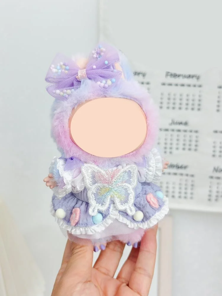 ست لباس مجلسی برای عروسک لابوبو 17 سانتی متری، لباس توری دست ساز و لوازم جانبی دامن، ست لباس پاپیونی بنفش شیک، مناسب برای کلکسیونرها و نمایش عروسک (عروسک شامل نمی شود)