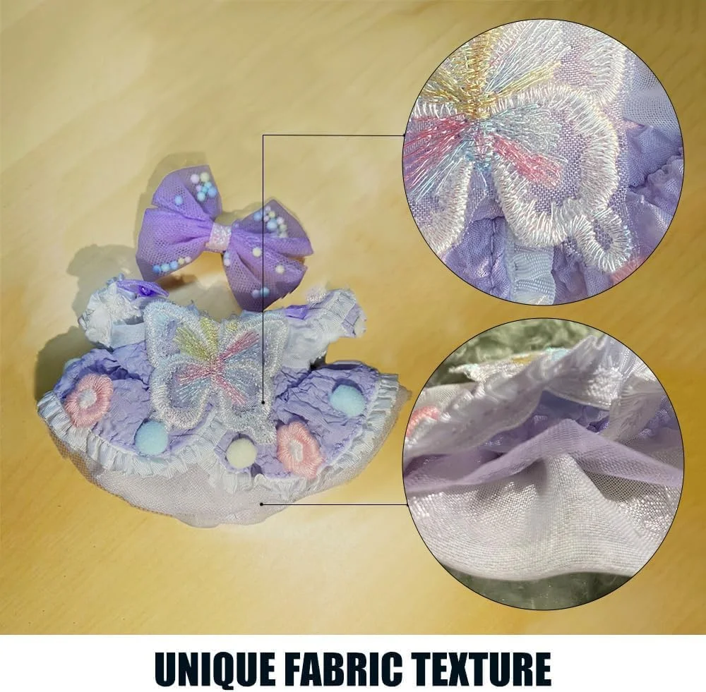 ست لباس مجلسی برای عروسک لابوبو 17 سانتی متری، لباس توری دست ساز و لوازم جانبی دامن، ست لباس پاپیونی بنفش شیک، مناسب برای کلکسیونرها و نمایش عروسک (عروسک شامل نمی شود)