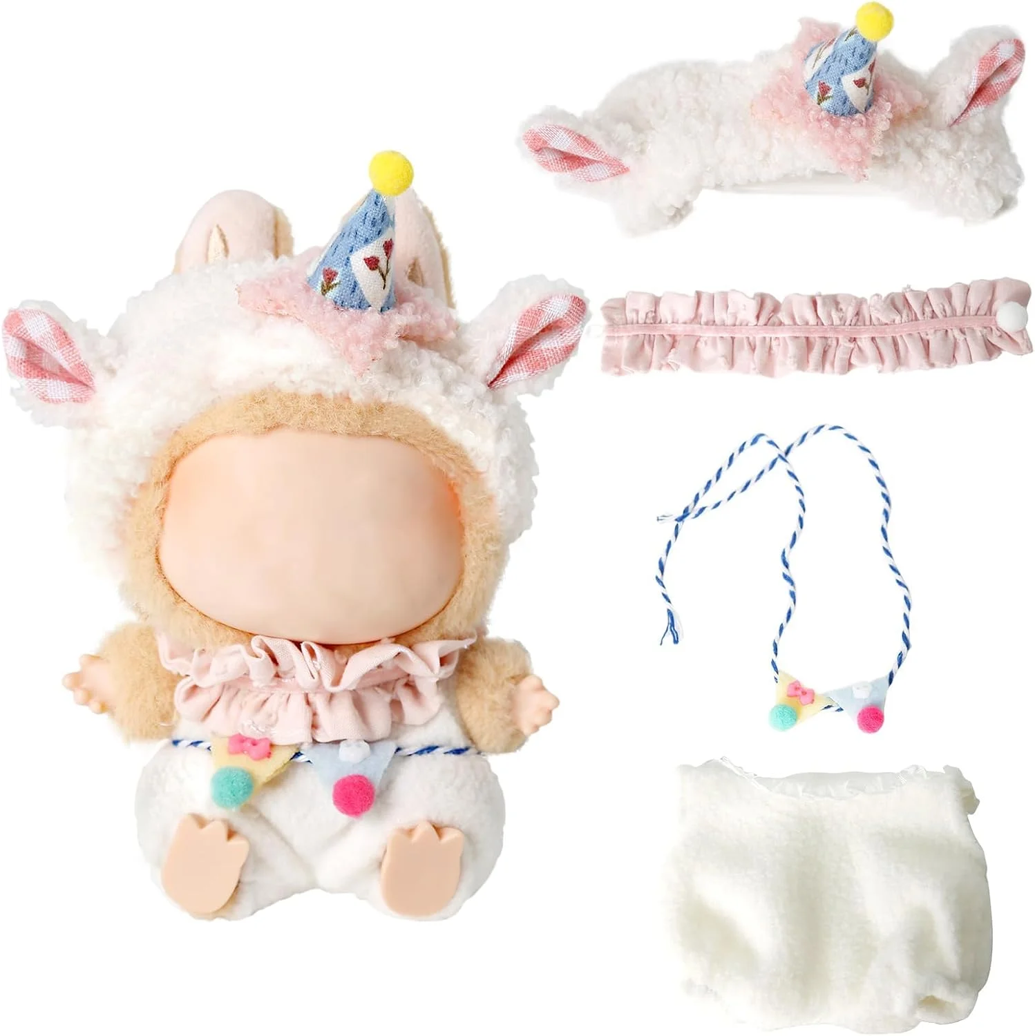 ست لباس 4 تکه ای عروسک 17 سانتی متری برای عروسک های لابوبو، شامل کلاه، ژاکت، کوله پشتی و کفش، لوازم جانبی عالی برای دختران و کودکان، هدیه ایده آل تعطیلات، عروسک شامل نمی شود، سفید