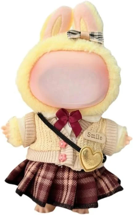 ست لباس عروسک 5 تکه 17 سانتی متری، شامل پاپیون سر، پیراهن، جلیقه بافتنی، کیف کوچک دوشی و دامن چهارخانه قرمز، لباس و لوازم جانبی عالی عروسک (عروسک شامل نمی شود)