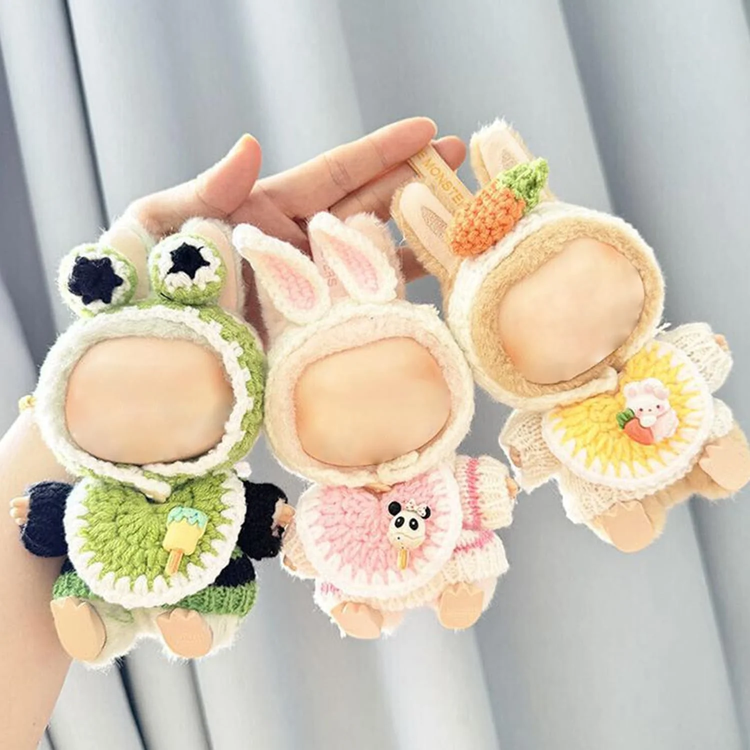 ست 3 تکه لباس و لوازم جانبی عروسک برای عروسک های لابوبو 17 سانتی متری، لباس بافتنی با لوازم جانبی خرگوش صورتی، لباس عروسک پولیشی نرم و شیک (عروسک شامل نمی شود)