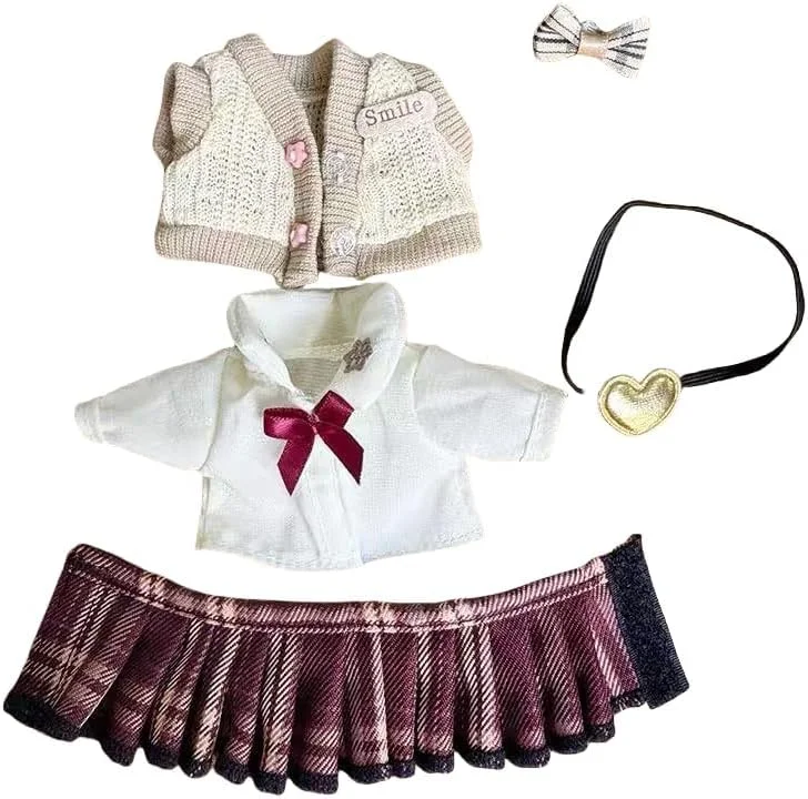 ست لباس عروسک 5 تکه 17 سانتی متری، شامل پاپیون سر، پیراهن، جلیقه بافتنی، کیف کوچک دوشی و دامن چهارخانه قرمز، لباس و لوازم جانبی عالی عروسک (عروسک شامل نمی شود) ست لباس عروسک 5 تکه 17 سانتی متری، شامل پاپیون سر، پیراهن، جلیقه بافتنی، کیف کوچک دوشی و دامن چهارخانه قرمز، لباس و لوازم جانبی عالی عروسک (عروسک شامل نمی شود)