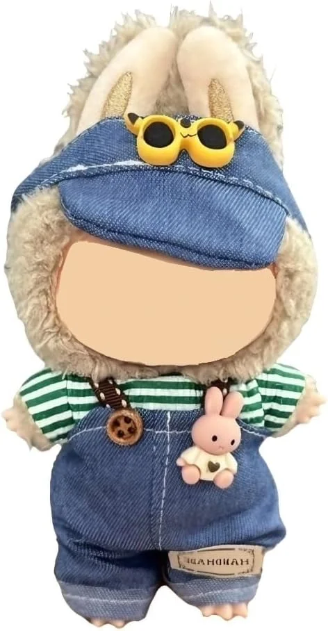 ست لباس و لوازم جانبی قلاب بافی 3 تکه برای عروسک های لابوبو 17 سانتی متری، شامل تکه های طرح جین، مناسب برای کلکسیونرهای عروسک های پولیشی، عروسک شامل نمی شود