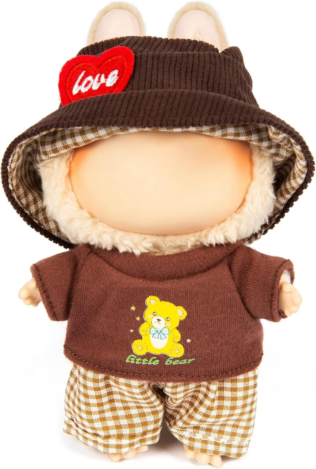 ست لباس 3 تکه برای عروسک های لابوبو 17 سانتی متری، شامل کلاه و سرهمی، لوازم جانبی زیبا برای عروسک خرس قهوه طراح، مناسب برای نمایش و ایفای نقش (عروسک شامل نمی شود)