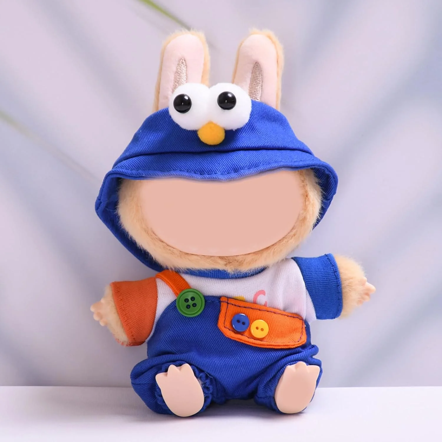 ست لباس 3 تکه زیبا برای عروسک های پولیشی لابوبو 17 سانتی متری، شامل کلاه، تی شرت و سرهمی، لوازم جانبی مد آبی، مناسب برای کلکسیونر های عروسک (عروسک شامل نمی شود)