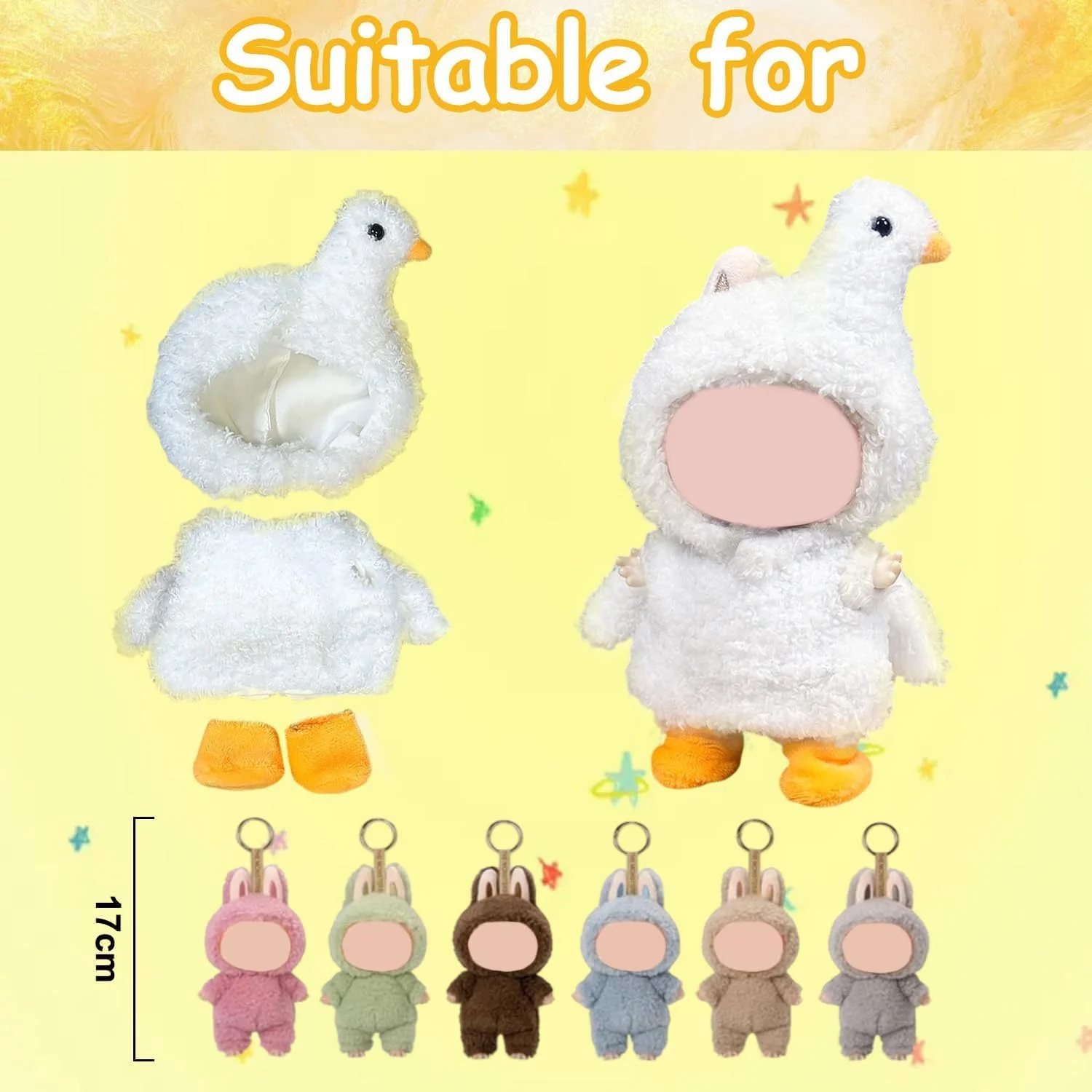 لباس دست ساز قو برای عروسک های لابوبو 17 سانتی متری (بدون عروسک)، شامل لوازم جانبی قابل جابجایی، پارچه ترکیبی پنبه، سازگار با نسل های v1/v2/v3، لباس نقش آفرینی عالی برای فیگورهای طراح