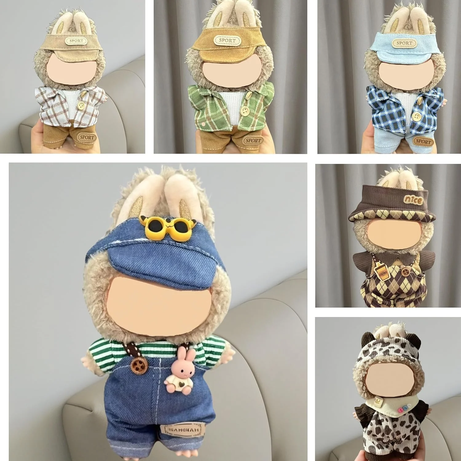 ست لباس و لوازم جانبی قلاب بافی 3 تکه برای عروسک های لابوبو 17 سانتی متری، شامل تکه های طرح جین، مناسب برای کلکسیونرهای عروسک های پولیشی، عروسک شامل نمی شود