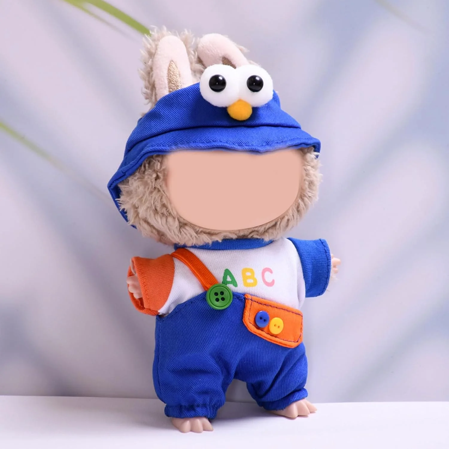 ست لباس 3 تکه زیبا برای عروسک های پولیشی لابوبو 17 سانتی متری، شامل کلاه، تی شرت و سرهمی، لوازم جانبی مد آبی، مناسب برای کلکسیونر های عروسک (عروسک شامل نمی شود)