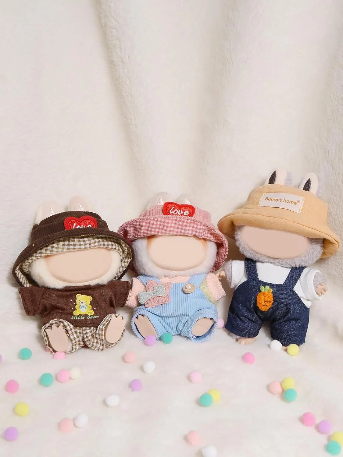 ست لباس 3 تکه برای عروسک های لابوبو 17 سانتی متری، شامل کلاه و سرهمی، لوازم جانبی زیبا برای عروسک خرس قهوه طراح، مناسب برای نمایش و ایفای نقش (عروسک شامل نمی شود)