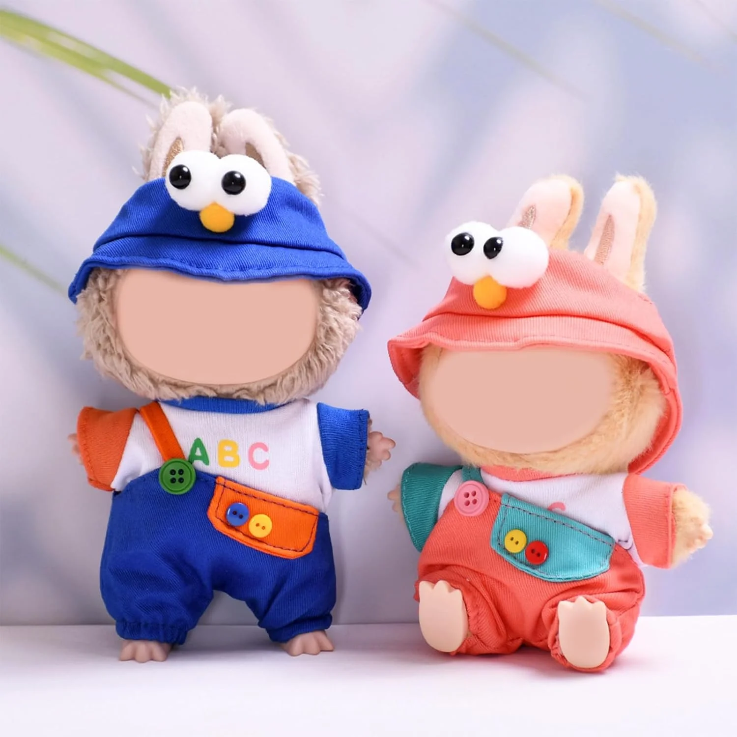 ست لباس 3 تکه زیبا برای عروسک های پولیشی لابوبو 17 سانتی متری، شامل کلاه، تی شرت و سرهمی، لوازم جانبی مد آبی، مناسب برای کلکسیونر های عروسک (عروسک شامل نمی شود)