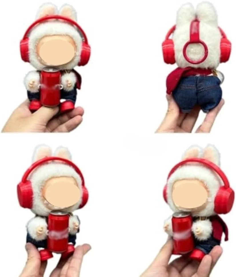 ست لباس فشن برای عروسک های لابوبو نسل 1/2/3، شامل هدست قرمز، سرهمی جین با شلوار رنگ روشن، عینک قرمز و چکمه های بارانی قرمز، لباس شیک برای کلکسیونرهای عروسک (بدون عروسک)