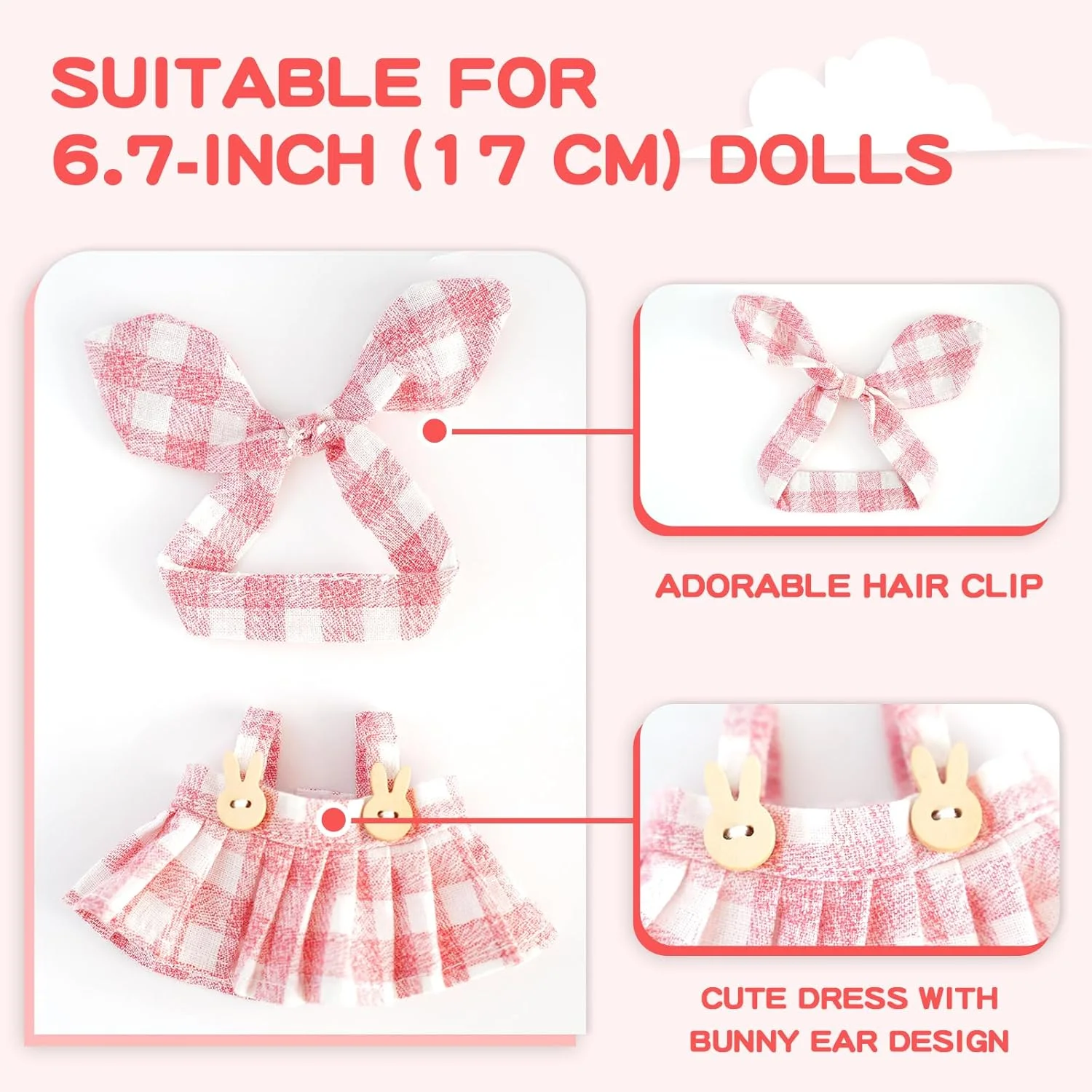 لباس عروسک 17 سانتی متری، لباس صورتی زیبا برای عروسک، ست 2 تکه لباس چهارخانه و هدبند پاپیونی، لباس های کاوایی برای لباس پوشیدن، لباس و لوازم جانبی عروسک مد روز - سبک عالی برای نمایش (بدون عروسک) لباس عروسک 17 سانتی متری، لباس صورتی زیبا برای عروسک، ست 2 تکه لباس چهارخانه و هدبند پاپیونی، لباس های کاوایی برای لباس پوشیدن، لباس و لوازم جانبی عروسک مد روز - سبک عالی برای نمایش (بدون عروسک)