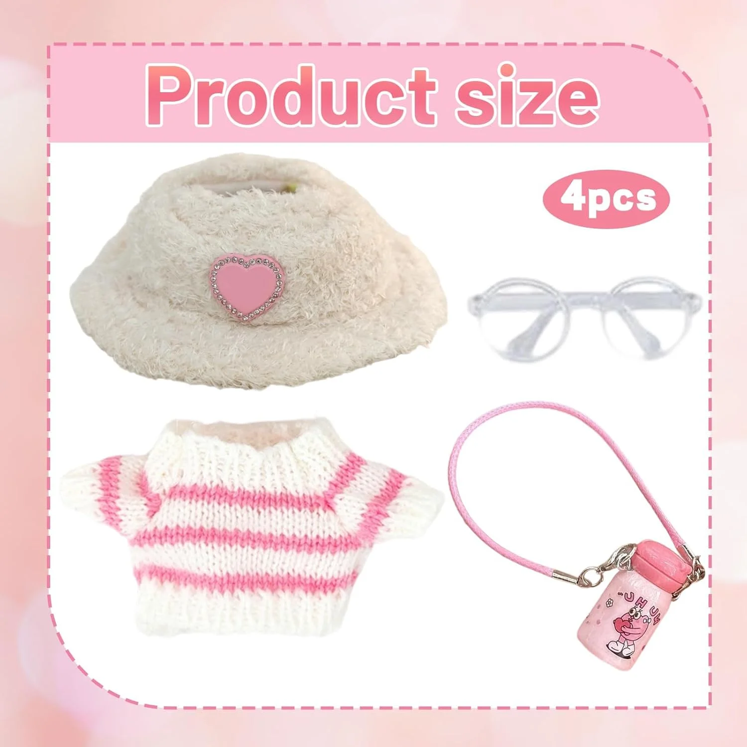 ست 4 تکه لباس و لوازم جانبی شیک و غیررسمی عروسک برای عروسک های پولیشی 17 سانتی متری، شامل ژاکت صورتی، کلاه آفتابی، کیف بطری، عینک و کفش، هدیه تولد برای پسران و دختران ست 4 تکه لباس و لوازم جانبی شیک و غیررسمی عروسک برای عروسک های پولیشی 17 سانتی متری، شامل ژاکت صورتی، کلاه آفتابی، کیف بطری، عینک و کفش، هدیه تولد برای پسران و دختران