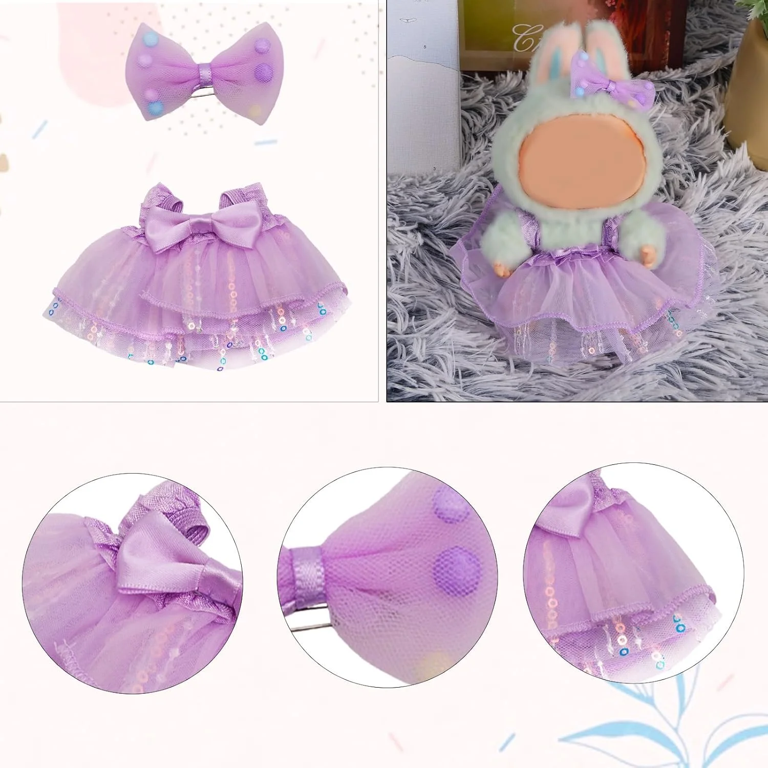 لباس عروسکی برای عروسک های 13 سانتی متری، دامن توری پولک دار بنفش کاوایی با گیره پاپیونی، لوازم جانبی لباس عروسکی لوکس برای استایل و نمایش منحصر به فرد (عروسک شامل نمی شود) لباس عروسکی برای عروسک های 13 سانتی متری، دامن توری پولک دار بنفش کاوایی با گیره پاپیونی، لوازم جانبی لباس عروسکی لوکس برای استایل و نمایش منحصر به فرد (عروسک شامل نمی شود)