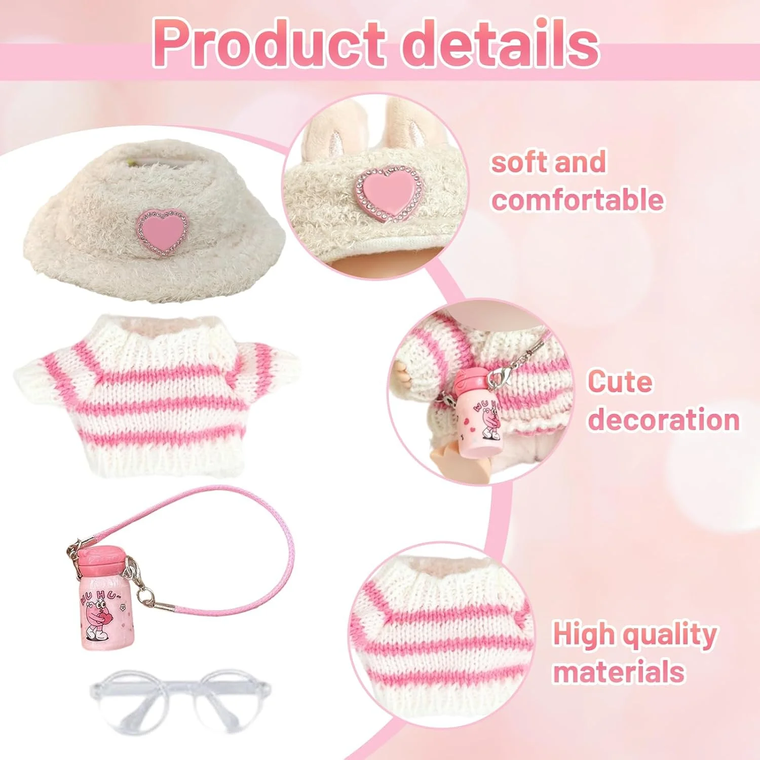 ست 4 تکه لباس و لوازم جانبی شیک و غیررسمی عروسک برای عروسک های پولیشی 17 سانتی متری، شامل ژاکت صورتی، کلاه آفتابی، کیف بطری، عینک و کفش، هدیه تولد برای پسران و دختران ست 4 تکه لباس و لوازم جانبی شیک و غیررسمی عروسک برای عروسک های پولیشی 17 سانتی متری، شامل ژاکت صورتی، کلاه آفتابی، کیف بطری، عینک و کفش، هدیه تولد برای پسران و دختران