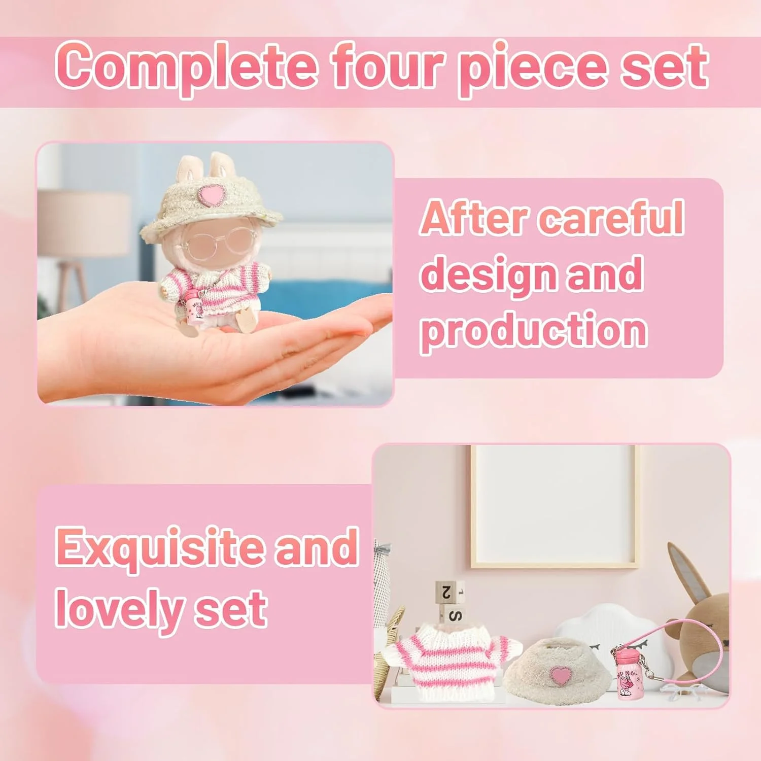ست 4 تکه لباس و لوازم جانبی شیک و غیررسمی عروسک برای عروسک های پولیشی 17 سانتی متری، شامل ژاکت صورتی، کلاه آفتابی، کیف بطری، عینک و کفش، هدیه تولد برای پسران و دختران ست 4 تکه لباس و لوازم جانبی شیک و غیررسمی عروسک برای عروسک های پولیشی 17 سانتی متری، شامل ژاکت صورتی، کلاه آفتابی، کیف بطری، عینک و کفش، هدیه تولد برای پسران و دختران